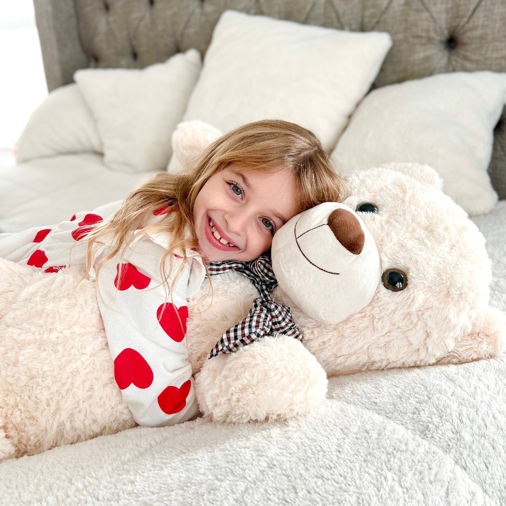 Huge Beige Teddy Bear Plush Toys - White Teddy Bear Stuffed Animals - Massive Valentine's Day Teddy Bears&Gifts - Soft Cuddly Smiling Face Big Teddy Bear Plush Gift for Girlfriend/Boyfriend - Teddy Bear Plush Dolls for Birthday/Baby Shower/Christmas