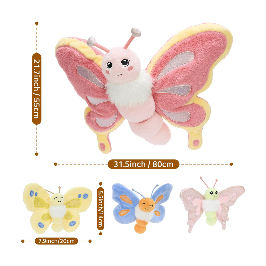 Cute Butterfly Plush Toy with Three Mini Butterflies, 31.5 Inches