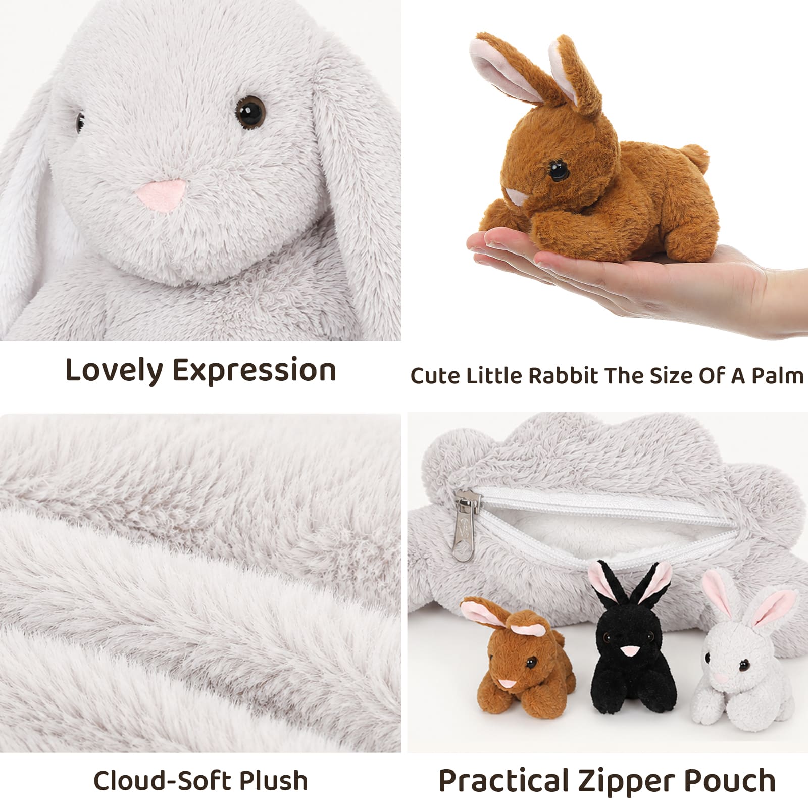 Bunny Stuffed Animal Toy Set, Pink/Grey, 24 Inches