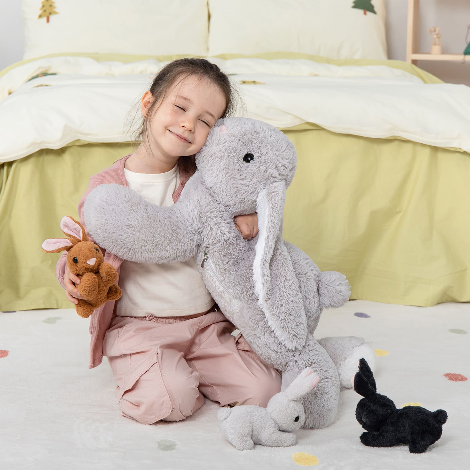 Bunny Stuffed Animal Toy Set, Pink/Grey, 24 Inches