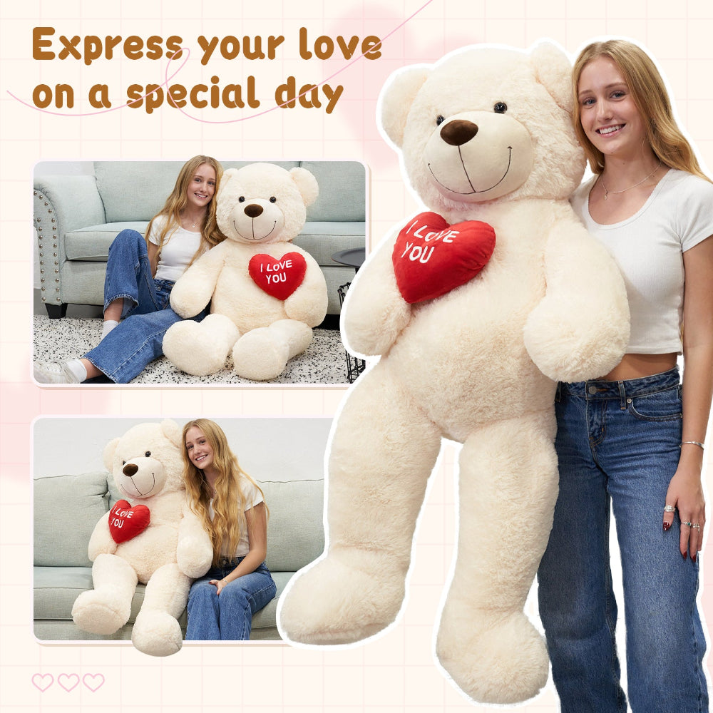 Life Size Teddy Bear Stuffed Animals - 5 Foot/6 Foot Fluffy Teddy Bear Plush Toys - Giant Beige Teddy Bear Plush Dolls - Valentine's Day Teddy Bear&Vday Gift for Girlfriend Boyfriend - Teddy Bear Theme Baby Shower - Christmas/Birthday Gift for Her/Him