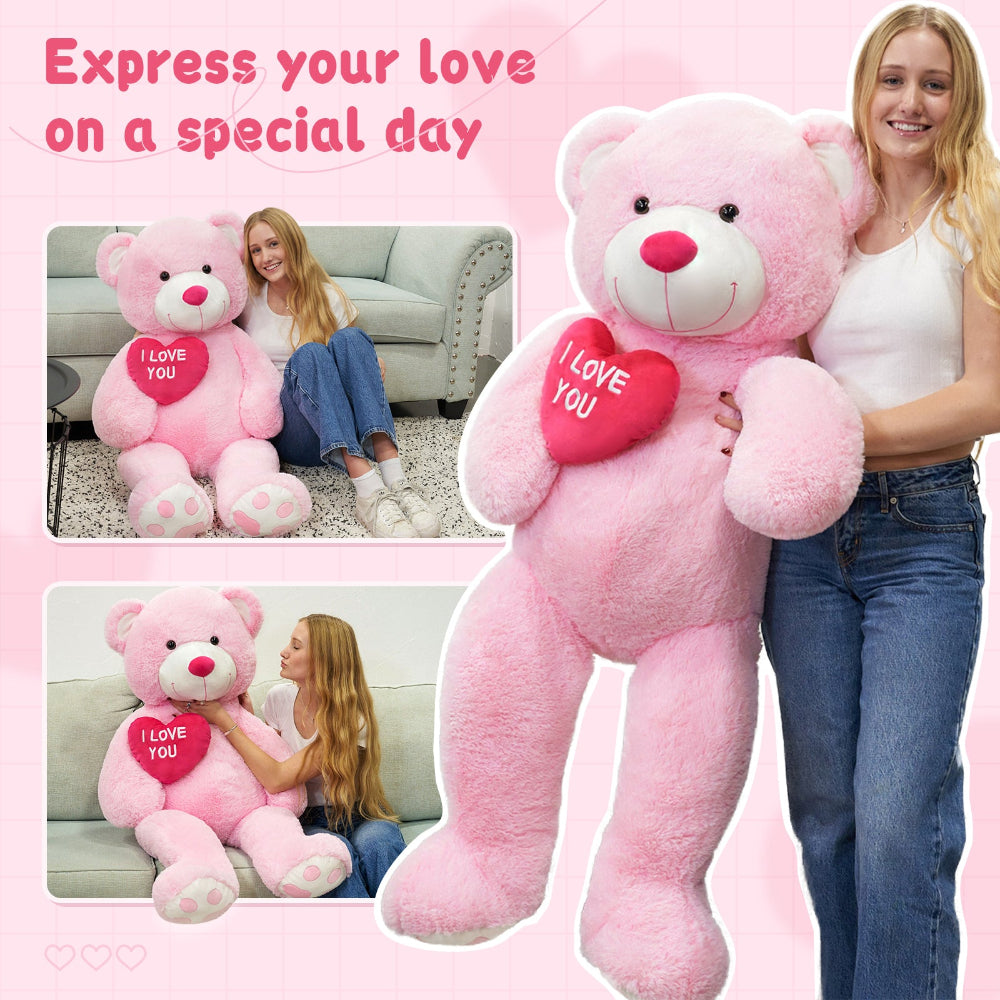 Life Size Teddy Bear Stuffed Animals - 5 Foot/6 Foot Fluffy Teddy Bear Plush Toys - Giant Pink Teddy Bear Plush Dolls - Valentine's Day Teddy Bear&Vday Gift for Girlfriend Boyfriend - Teddy Bear Theme Baby Shower - Christmas/Birthday Gift for Her/Him - Pink Teddy Bear Plush Pillow