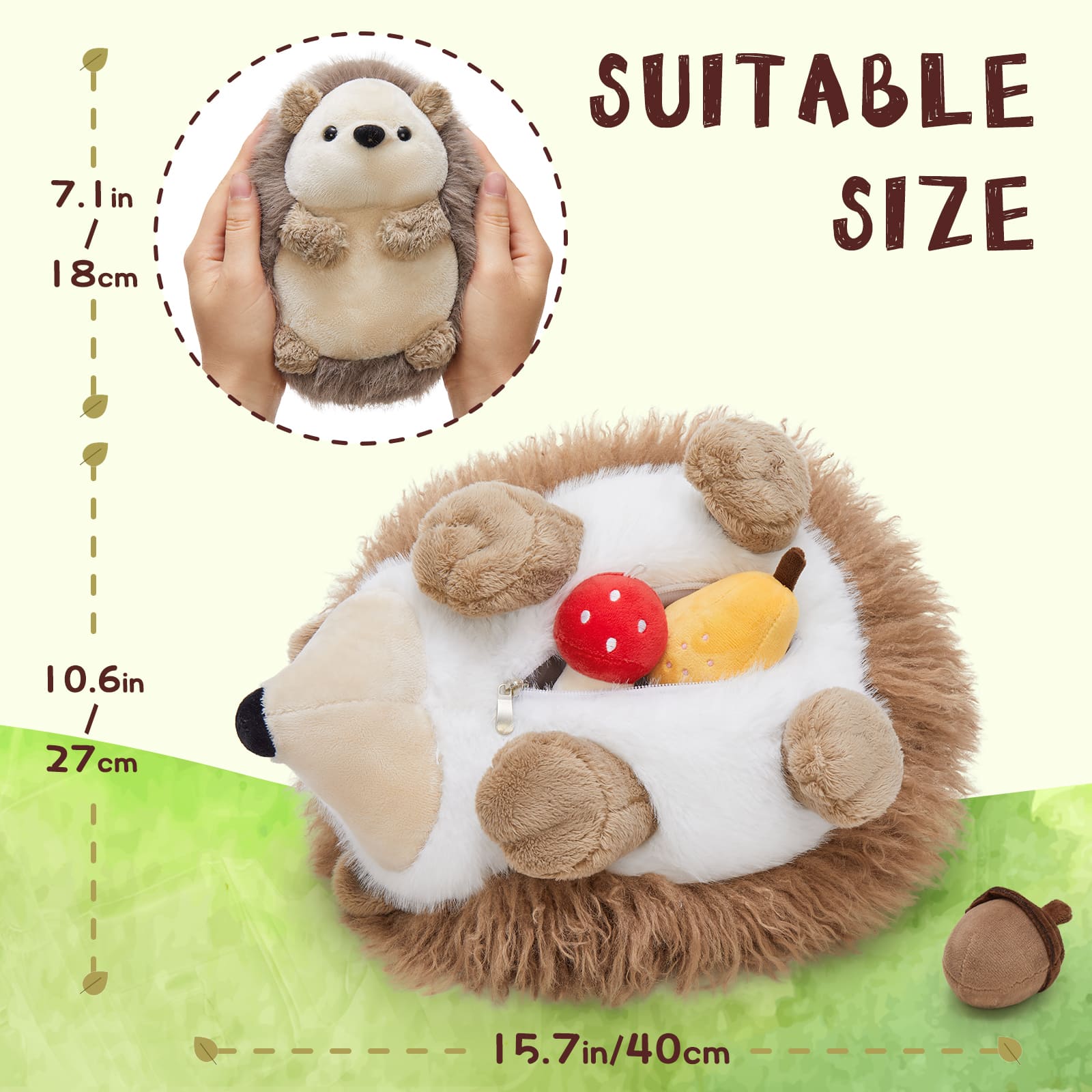 Soft Hedgehog Plush Toys for Kids 6Pcs Woodland Stuffed Animals Bulk - Large Stuffed Hedgehog with Baby & 4 Fruits Plushies Party Favors Ornaments Gifts Christmas Valentine's Day