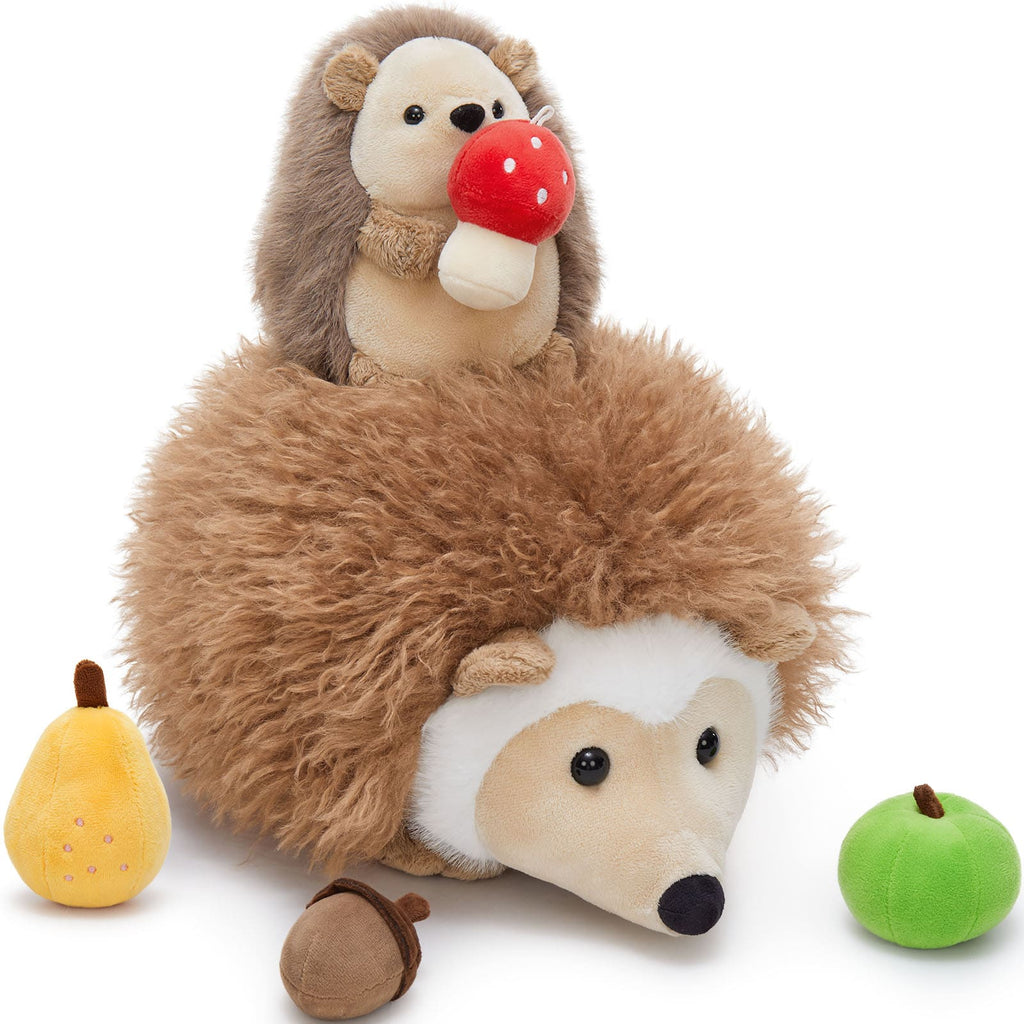 Soft Hedgehog Plush Toys for Kids 6Pcs Woodland Stuffed Animals Bulk - Large Stuffed Hedgehog with Baby & 4 Fruits Plushies Party Favors Ornaments Gifts Christmas Valentine's Day
