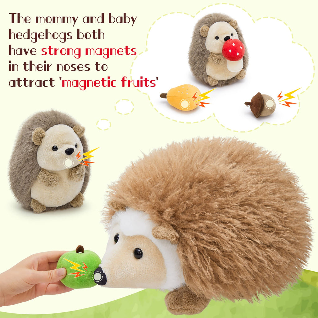 Soft Hedgehog Plush Toys for Kids 6Pcs Woodland Stuffed Animals Bulk - Large Stuffed Hedgehog with Baby & 4 Fruits Plushies Party Favors Ornaments Gifts Christmas Valentine's Day
