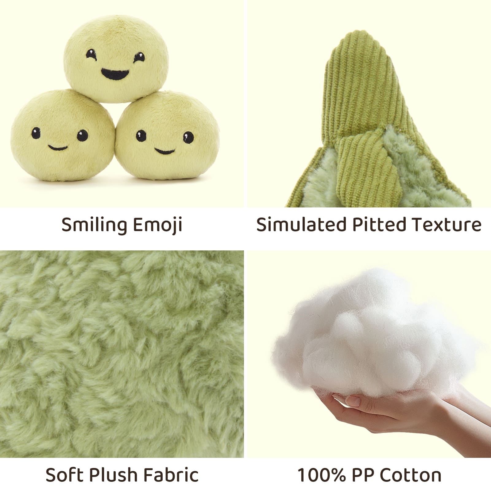15.7 Inch Lifelike Pea Pod Plush Toy with 3 Removable Beans