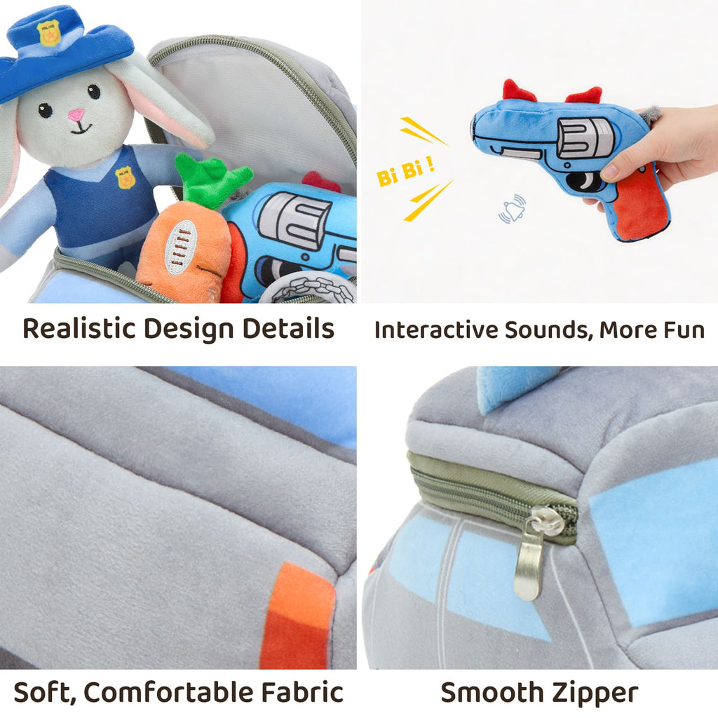 Plush Police Bunny Playset with Police Car Carrying Bag