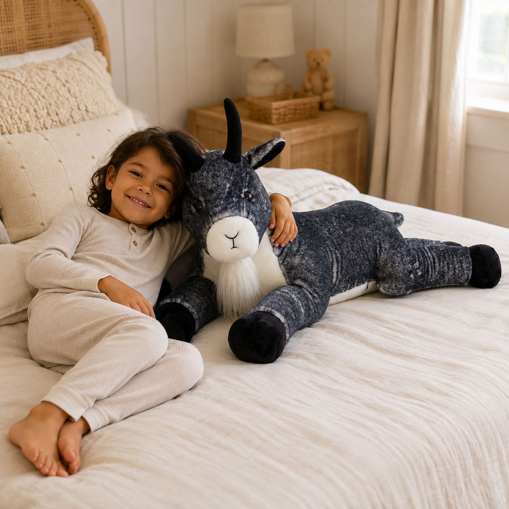 Large Realistic Goat Stuffed Animals Farm Plushies, Black, 39 Inches