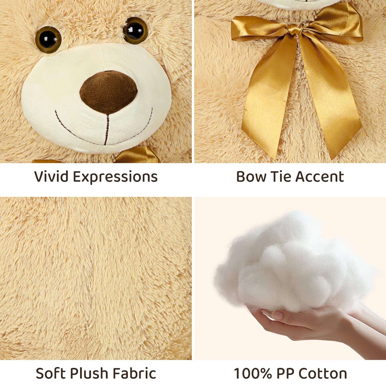 Giant Teddy Bear Plush Toy, Light Brown, 39/51 Inches