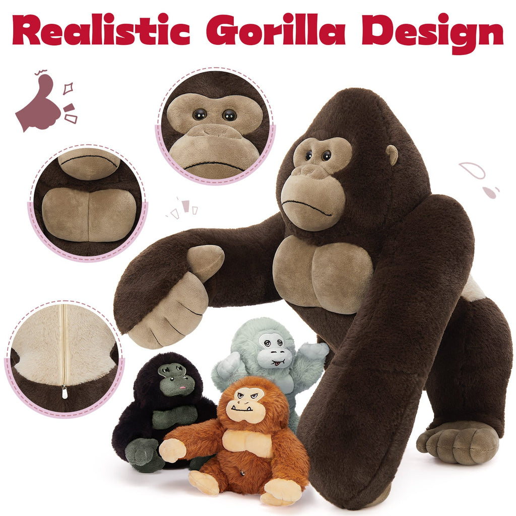 Realistic Gorilla Stuffed Animals - Lifelike Chimpanzees Plush Toys -  Orangutan Stuffed Animals with Babies in the Belly - Three Gorilla Stuffed Animal Babies with Their Mom - Jungle/Safari/Forest Stuffed Animals - Zoo Souvenirs - Free Shipping