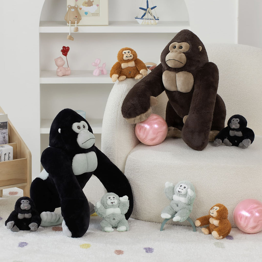 Realistic Gorilla Stuffed Animals - Lifelike Chimpanzees Plush Toys -  Orangutan Stuffed Animals with Babies in the Belly - Three Gorilla Stuffed Animal Babies with Their Mom - Jungle/Safari/Forest Stuffed Animals - Zoo Souvenirs - Free Shipping