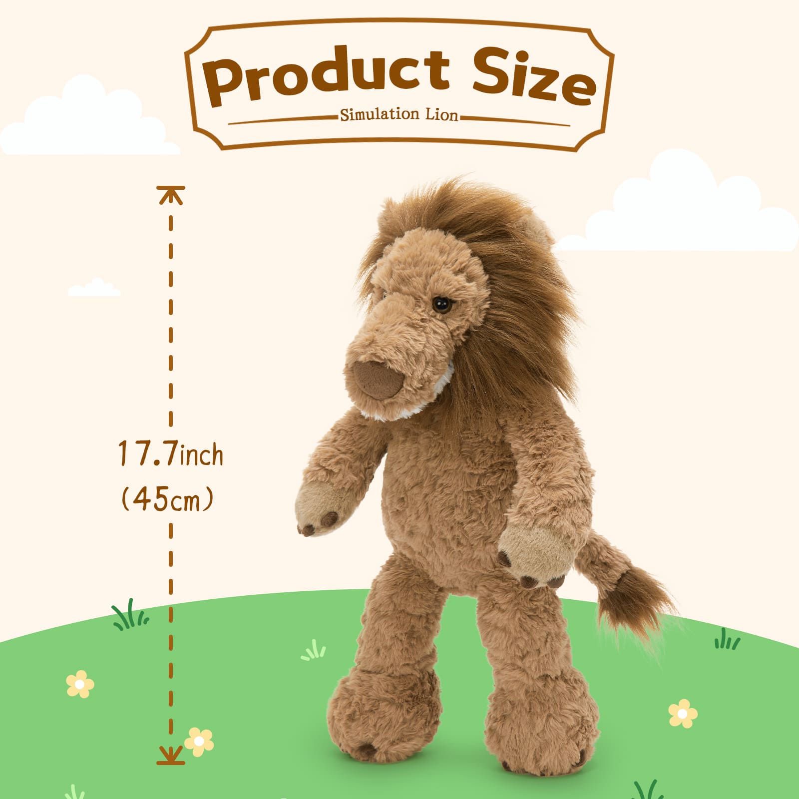 Lifelike Lion Plush Toys Jungle Stuffed Animals, 17.7 Inches