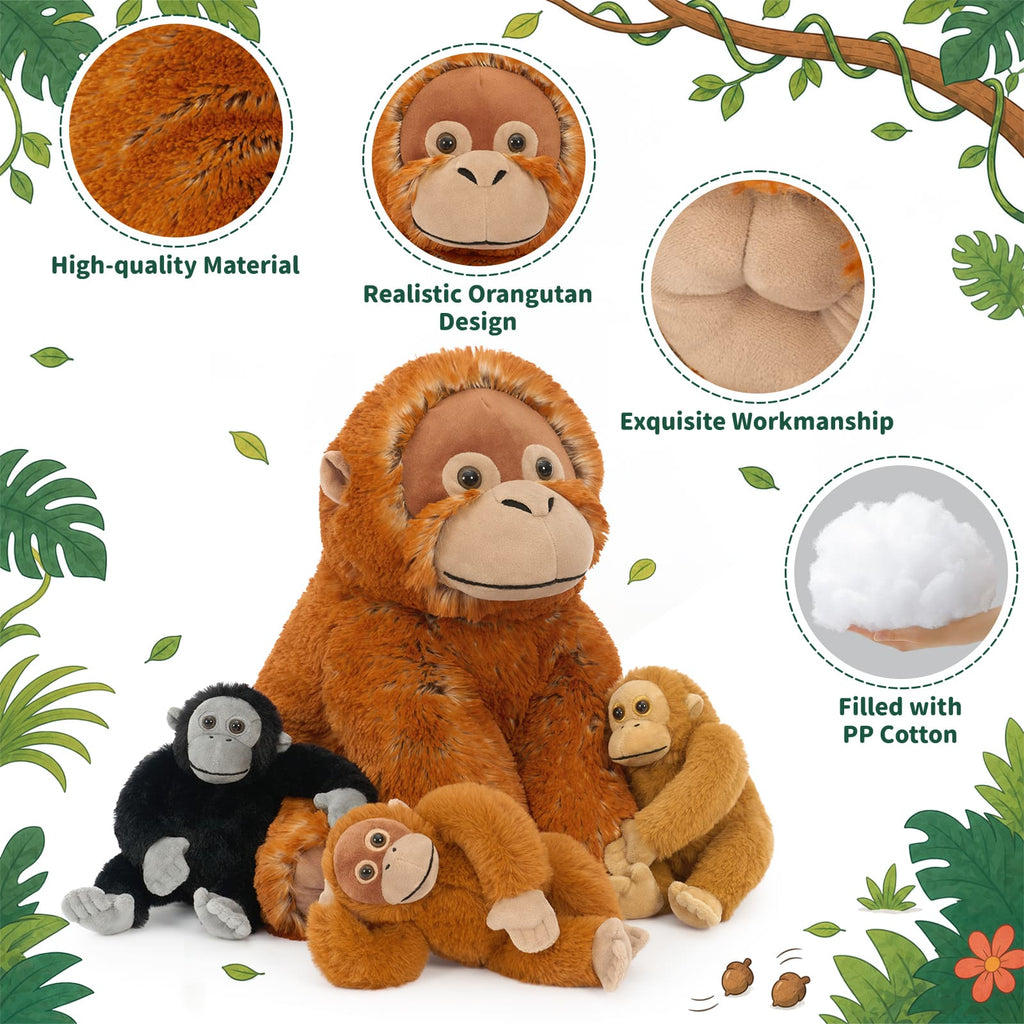 Giant Orangutan Plush Toy with Baby Monkeys Soft Stuffed Animal Family Toy
