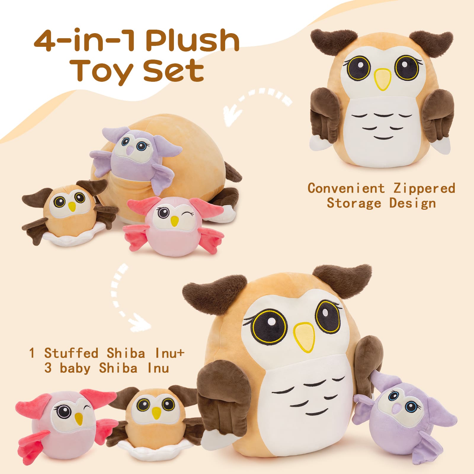 Realistic Owl Stuffed Animals - Nighthawk Plush Toys 15.75 Inches - Cartoon Owl Plush Pillows for Girls Boys - Stuffed Animal Babies with Their Mom - Gift for Birders