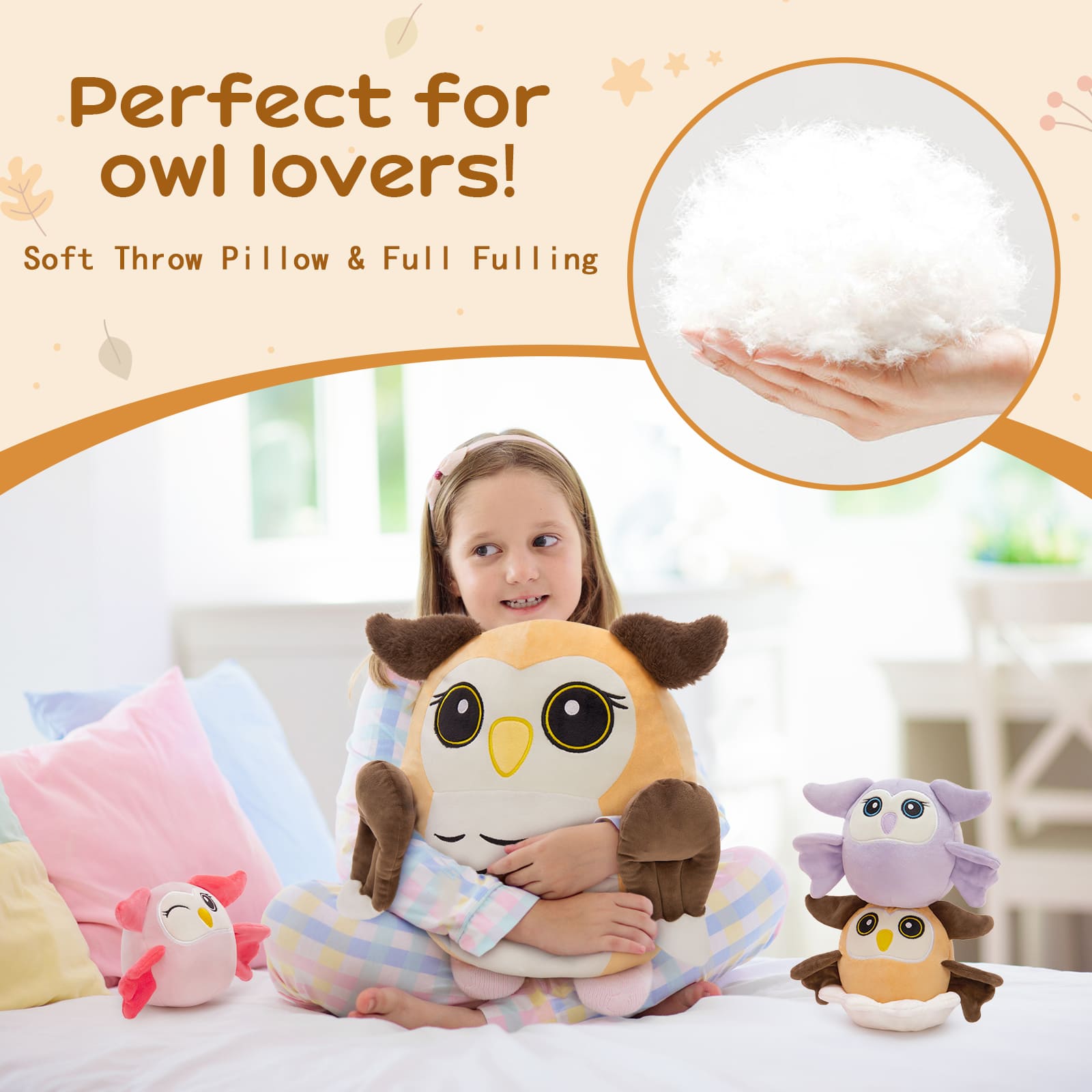 Realistic Owl Stuffed Animals - Nighthawk Plush Toys 15.75 Inches - Cartoon Owl Plush Pillows for Girls Boys - Stuffed Animal Babies with Their Mom - Gift for Birders