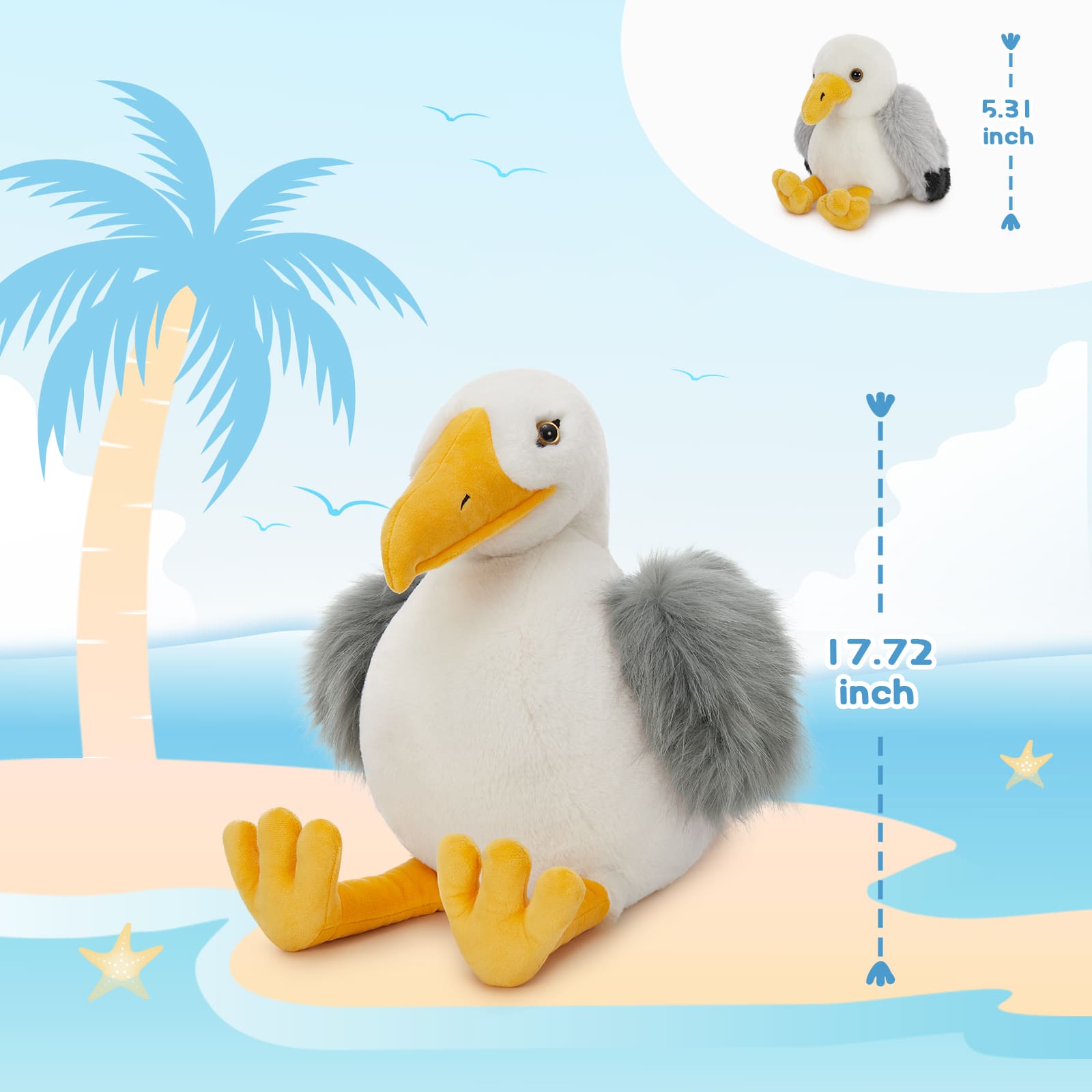 Lifelike Seagull Stuffed Animals - Realistic Bird Plush Toys - One Big Seagull with Three Seagull Baby Plush Toy Assortment - Stuffed Animal Babies with Their Mom - Stuffed Animals with Babies in the Belly - Free Shipping Now