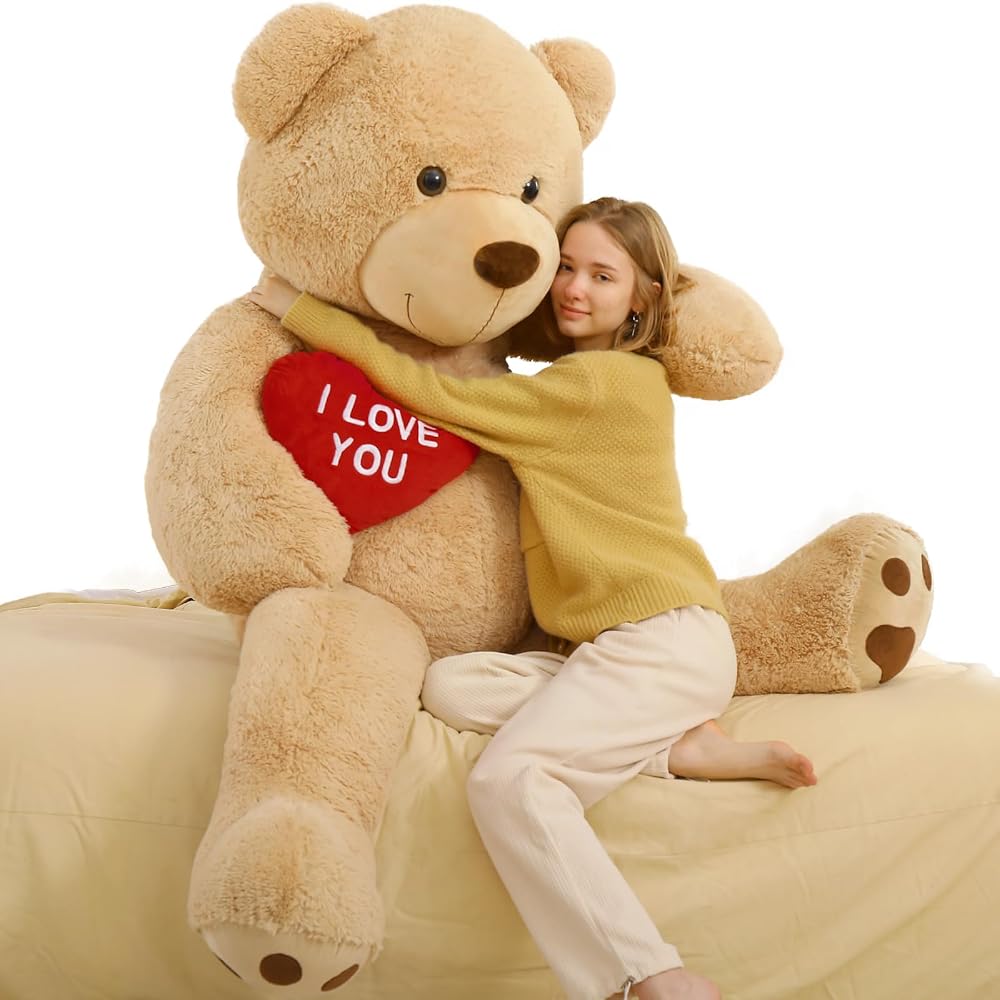 Life Size Teddy Bear Plush Toy, Brown/Beige/Pink/Black, 6 FT