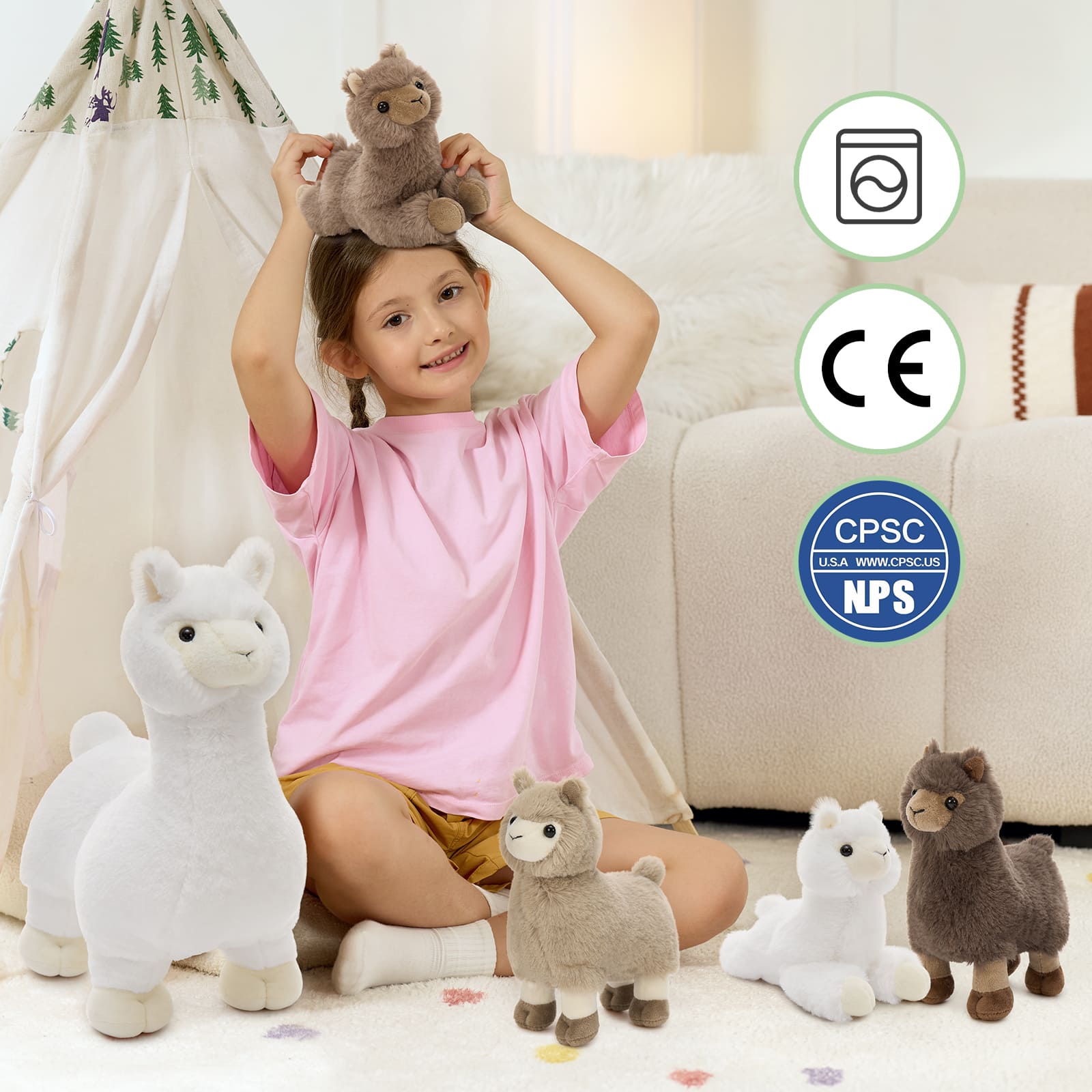 MorisMos Llama Stuffed Animal with 4 Baby Alpaca Plushies Set