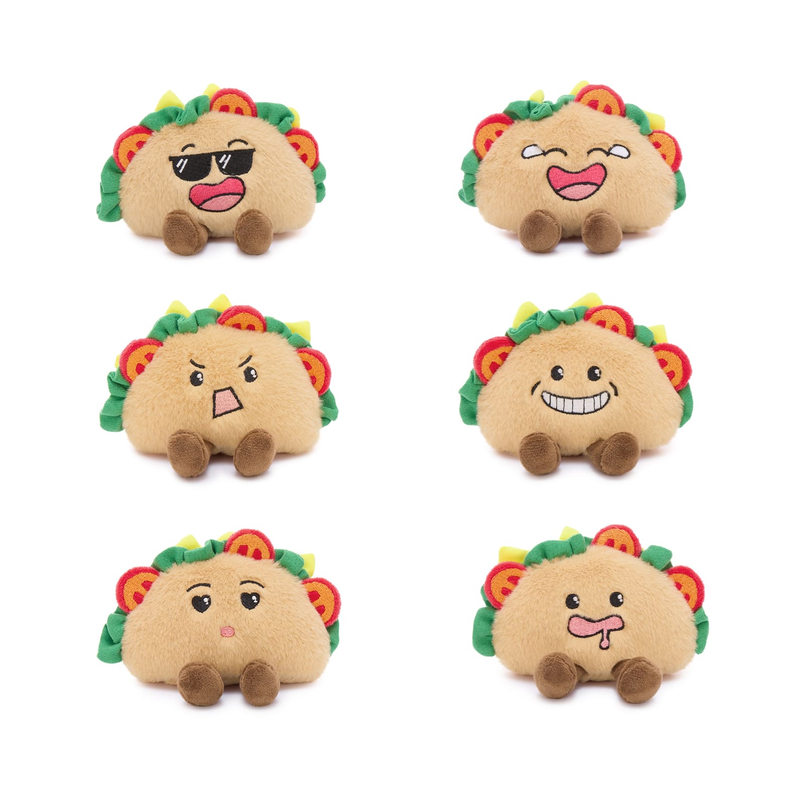 Cute Mini Taco Plush Keychain 4.3" Bag Charm Emoji Face