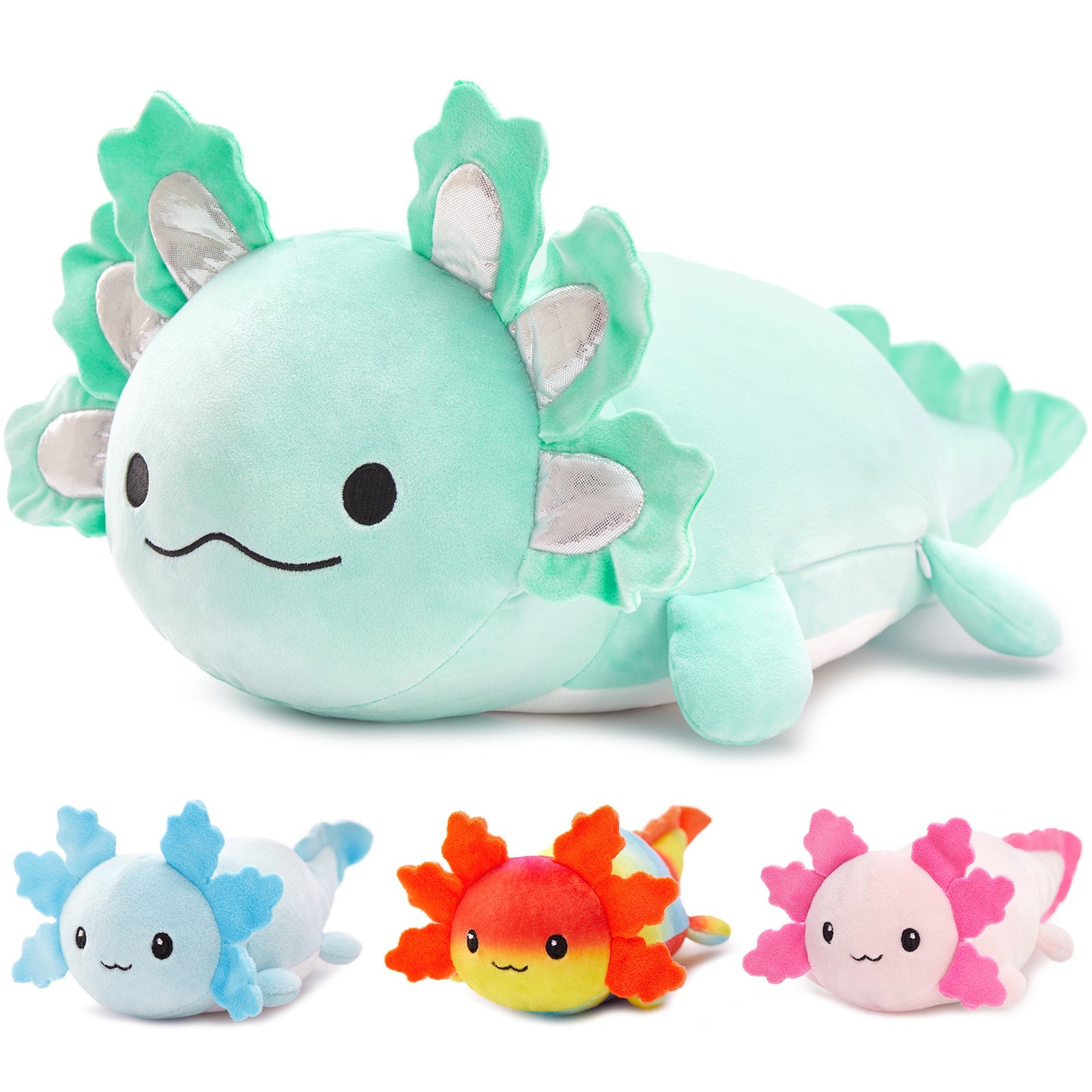 Axolotl Plush Toys - 4 Pcs Axolotl Stuffed Animals Bulk - Cute Salamander 24 Inches Plush Dolls - Stuffed Animal Salamander Babies with Their Mom - Axolotl Cushion Pillow Soft Toys - Gifts for Boys Girls
