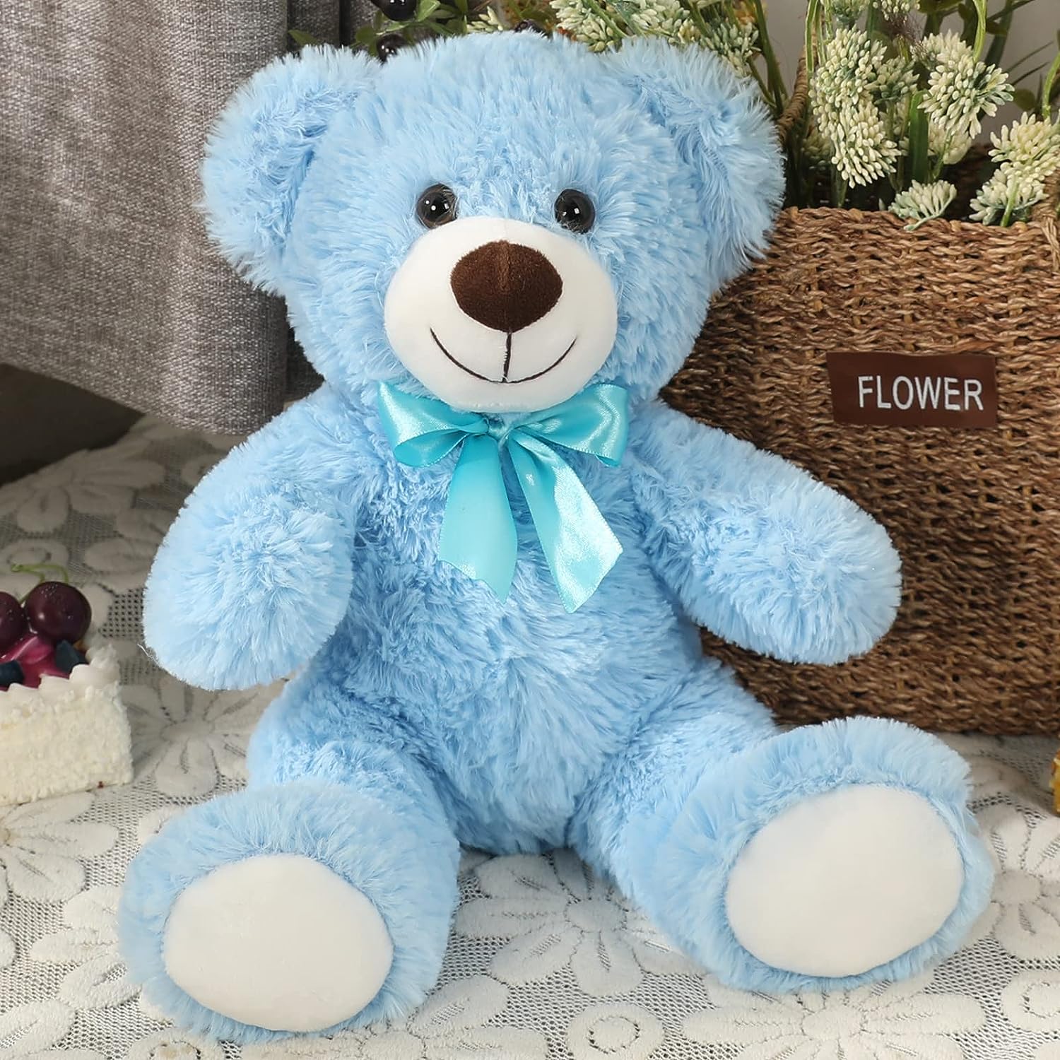 3-Piece Teddy Bear Stuffed Animals - MorisMos Stuffed Animals - Blue Teddy Bear Plush Toys Bulk - Small Teddy Bears for Baby Shower Centerpieces - Free Shipping