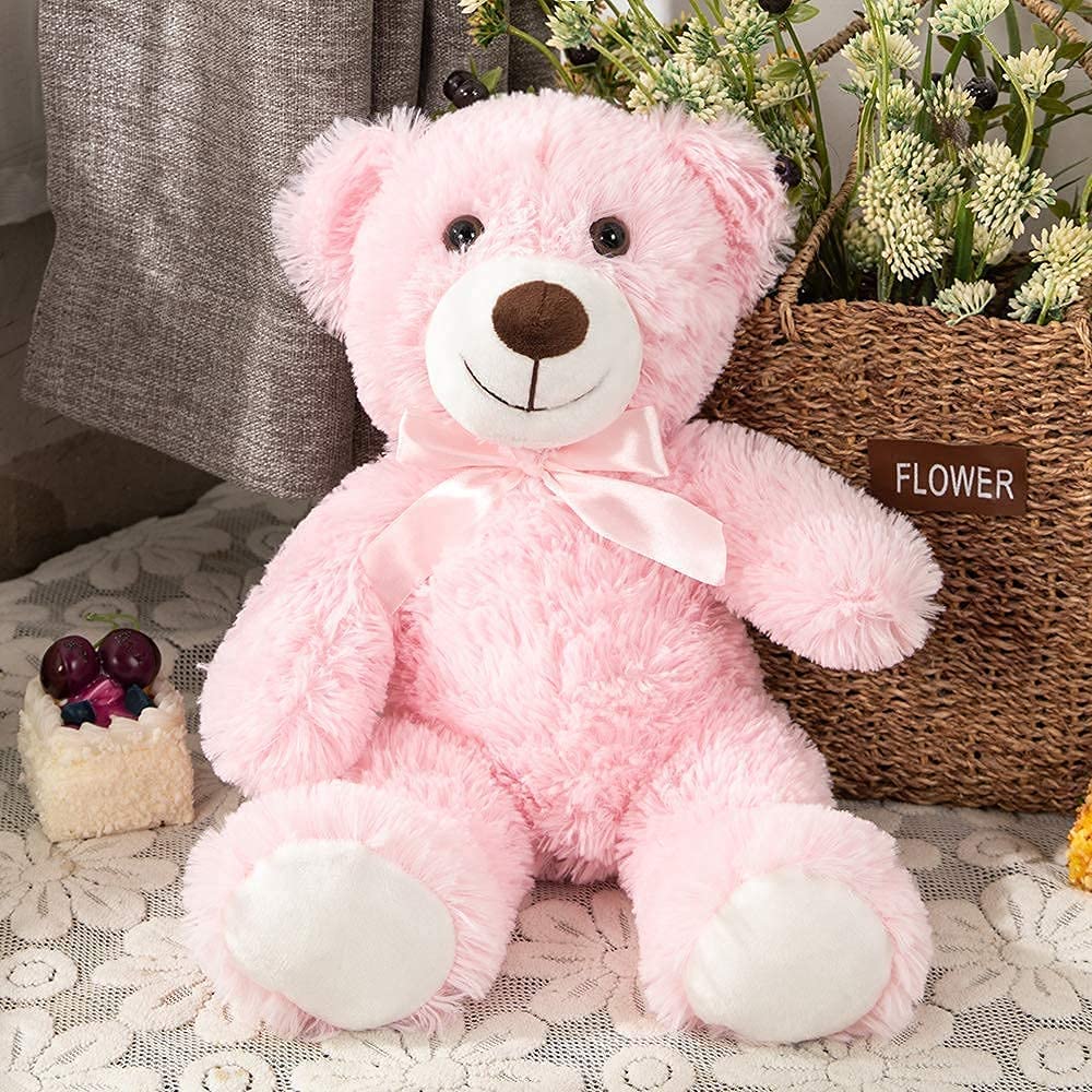 3-Pack Teddy Bears, Beige/Pink/Purple, 13.8 Inches - MorisMos Stuffed Animals - Three Pcs Teddy Bear Plush Toys - 14-inch Teddy Bear Stuffed Animals - Teddy Bear Theme Baby Shower Centerpieces - Valentine's Day Teddy Bears&Gifts - Free Shipping