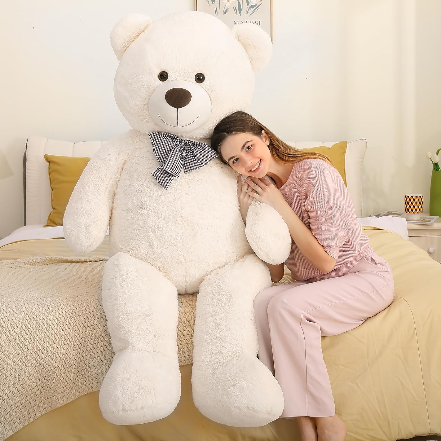 Huge Beige Teddy Bear Plush Toys - 5 FT White Teddy Bear Stuffed Animals - Massive Valentine's Day Teddy Bears&Gifts - Soft Cuddly Smiling Face Big Teddy Bear Plush Gift for Girlfriend/Boyfriend - Teddy Bear Plush Dolls for Birthday/Baby Shower/Christmas