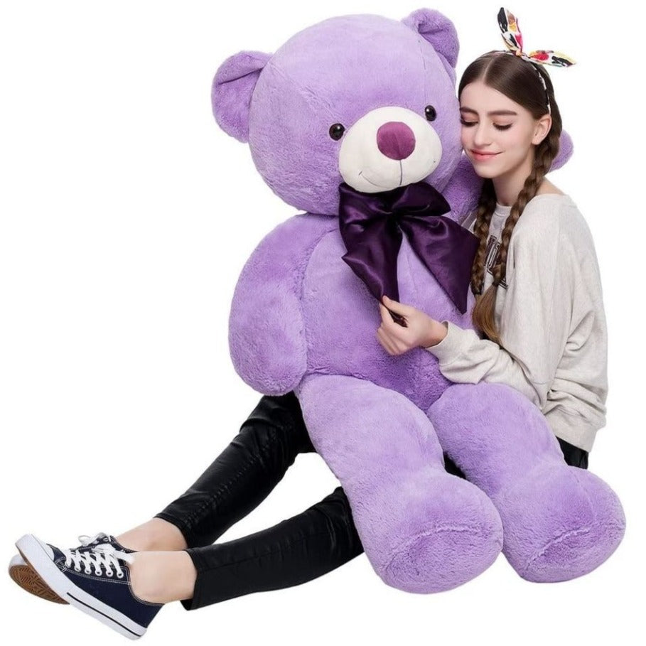 Teddy Bear Stuffed Animal - Plush Giant Teddy Bears with Bows - Big Purple Bear 47-inch - Massive 4 Feet Teddy Bear Plush Dolls - We Can Bearly Wait - Teddy Bear Themed Baby Shower - Gender Reveal Party Decorations - Valentine's Day Teddy Bear & Gift for Girlfriend/Boyfriend - MorisMos Stuffed Animals
