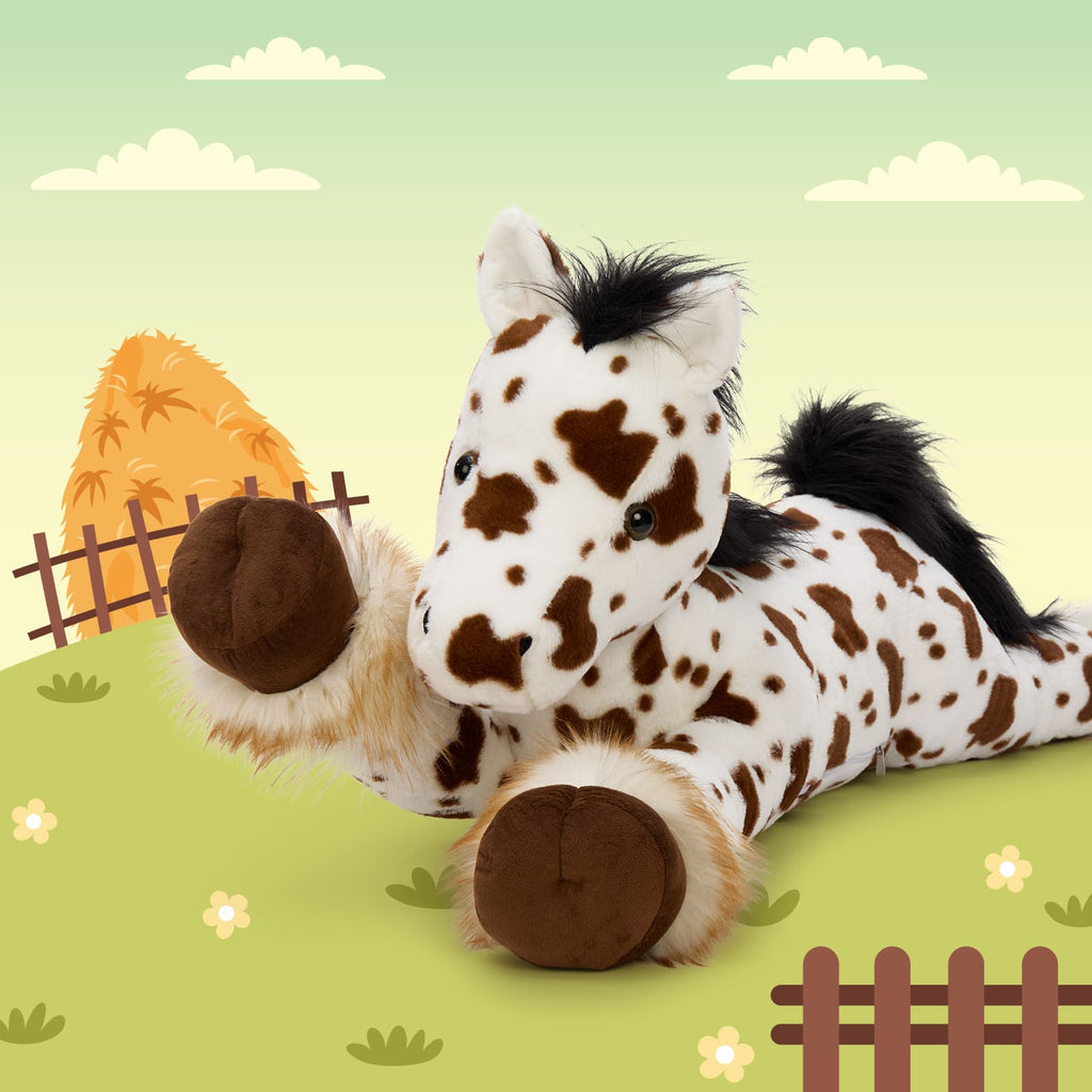 MorisMos 47" Giant Horse Stuffed Animal Plush Pillow - Appaloosa Spotted Stuffed Horse Toy for Girl Boy Kid, Rideable Cuddly Stuffed Pony Plush Gift for Birthday Christmas Baby Shower Decor