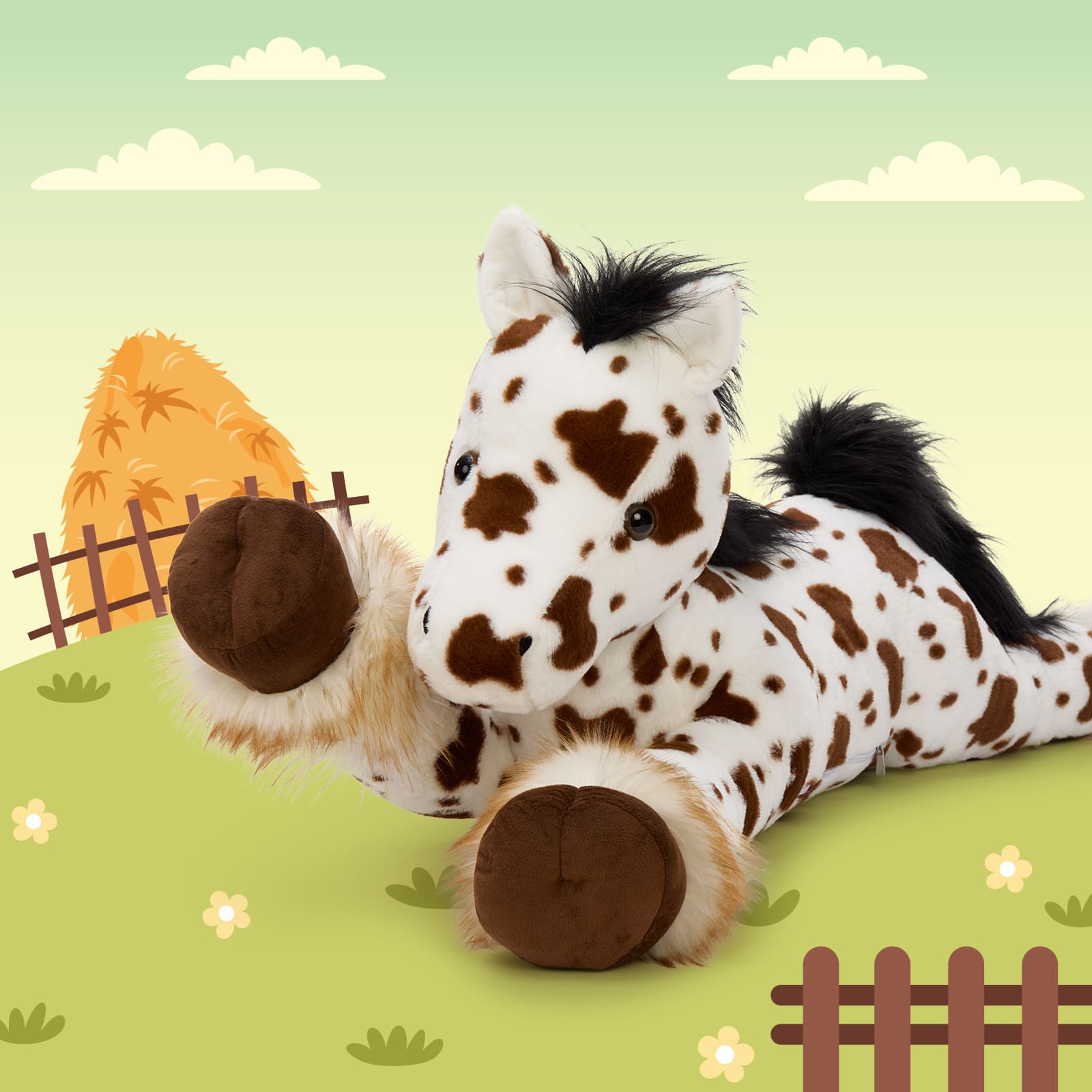 MorisMos 47" Giant Horse Stuffed Animal Plush Pillow - Appaloosa Spotted Stuffed Horse Toy for Girl Boy Kid, Rideable Cuddly Stuffed Pony Plush Gift for Birthday Christmas Baby Shower Decor
