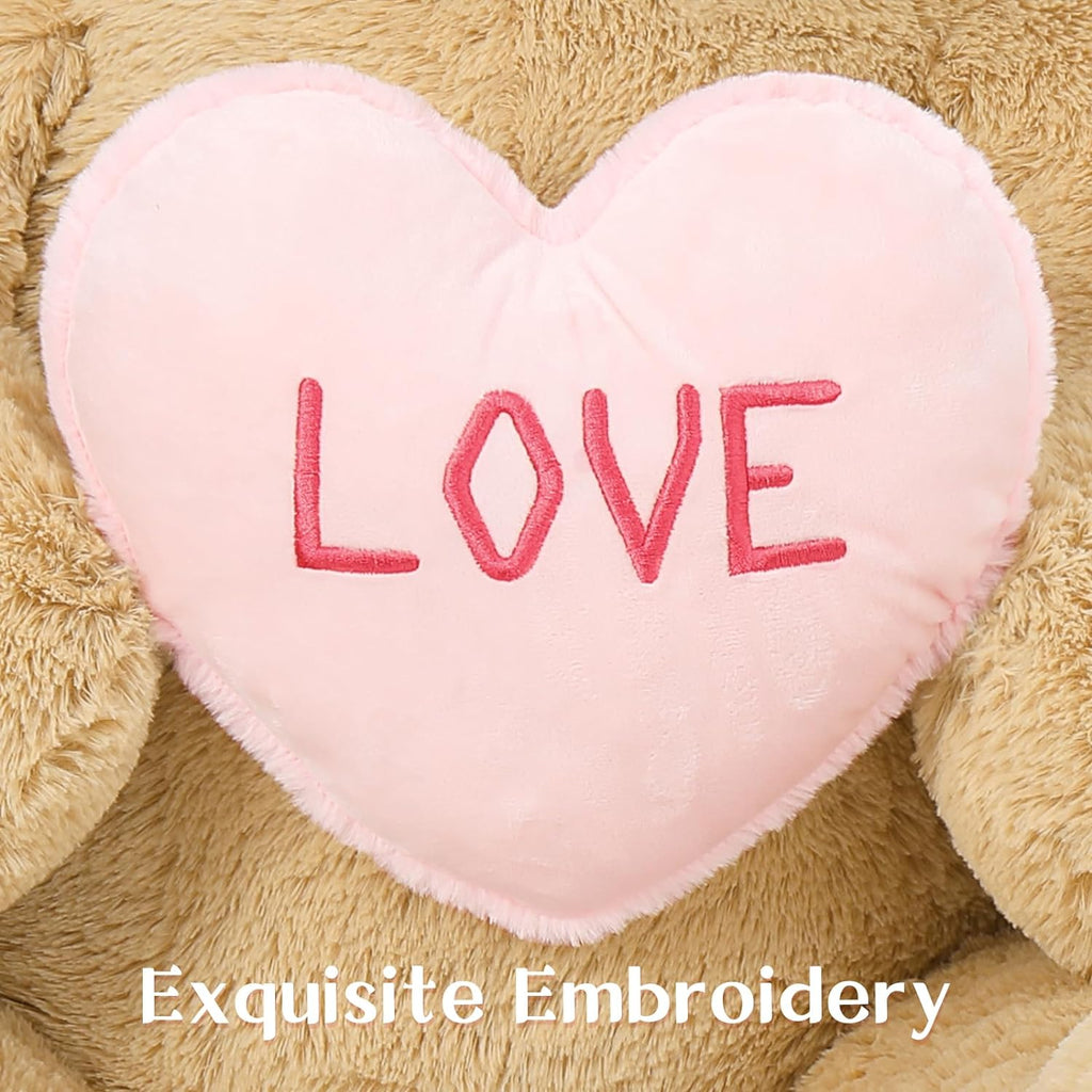 Valentine's Day Teddy Bear Stuffed Animals - Giant 43 Inches Brown Teddy Bear Plush Toys with Pink Heart - Valentine's Day Gift for Girlfriend/Boyfriend - Fluffly Cuddly Plushy Fluffy Toy - Cute Teddy Bear Plush Pillows for Kids - Christmas/Birthday Gift for Children/Teens/Adults - Romantic Anniversary Gift for Wife/Husband - Free Shipping