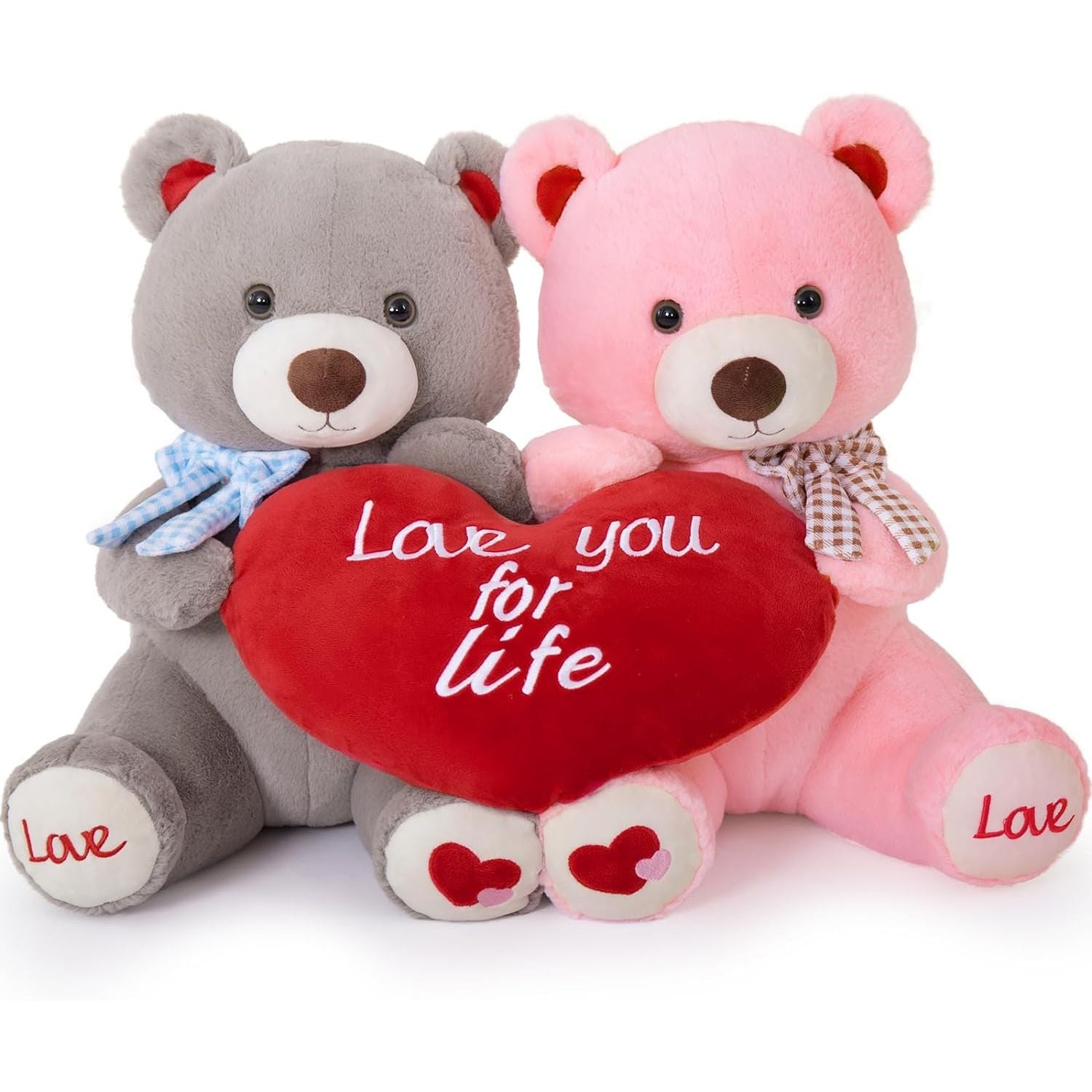 Valentine's Day Teddy Bear Couple Stuffed Animals - Big 16 Inches Teddy Bear Plush Toys with ' Love You for Life ' Heart- Valentine's Day Gift for Girlfriend/Boyfriend - Fluffly Cuddly Plushy Fluffy Toy - Cute Teddy Bear Plush Pillows for Kids - Christmas/Birthday Gift for Children/Teens/Adults - Romantic Anniversary Gift for Wife/Husband - Wedding Gift Ideas for Friends - Free Shipping
