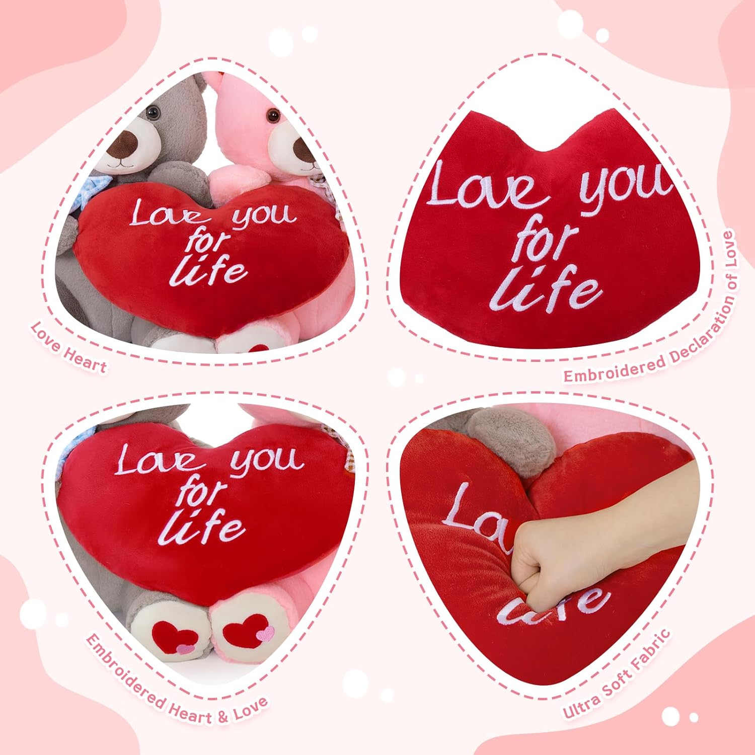 Valentine's Day Teddy Bear Couple Stuffed Animals - Big 16 Inches Teddy Bear Plush Toys with ' Love You for Life ' Heart- Valentine's Day Gift for Girlfriend/Boyfriend - Fluffly Cuddly Plushy Fluffy Toy - Cute Teddy Bear Plush Pillows for Kids - Christmas/Birthday Gift for Children/Teens/Adults - Romantic Anniversary Gift for Wife/Husband - Wedding Gift Ideas for Friends - Free Shipping
