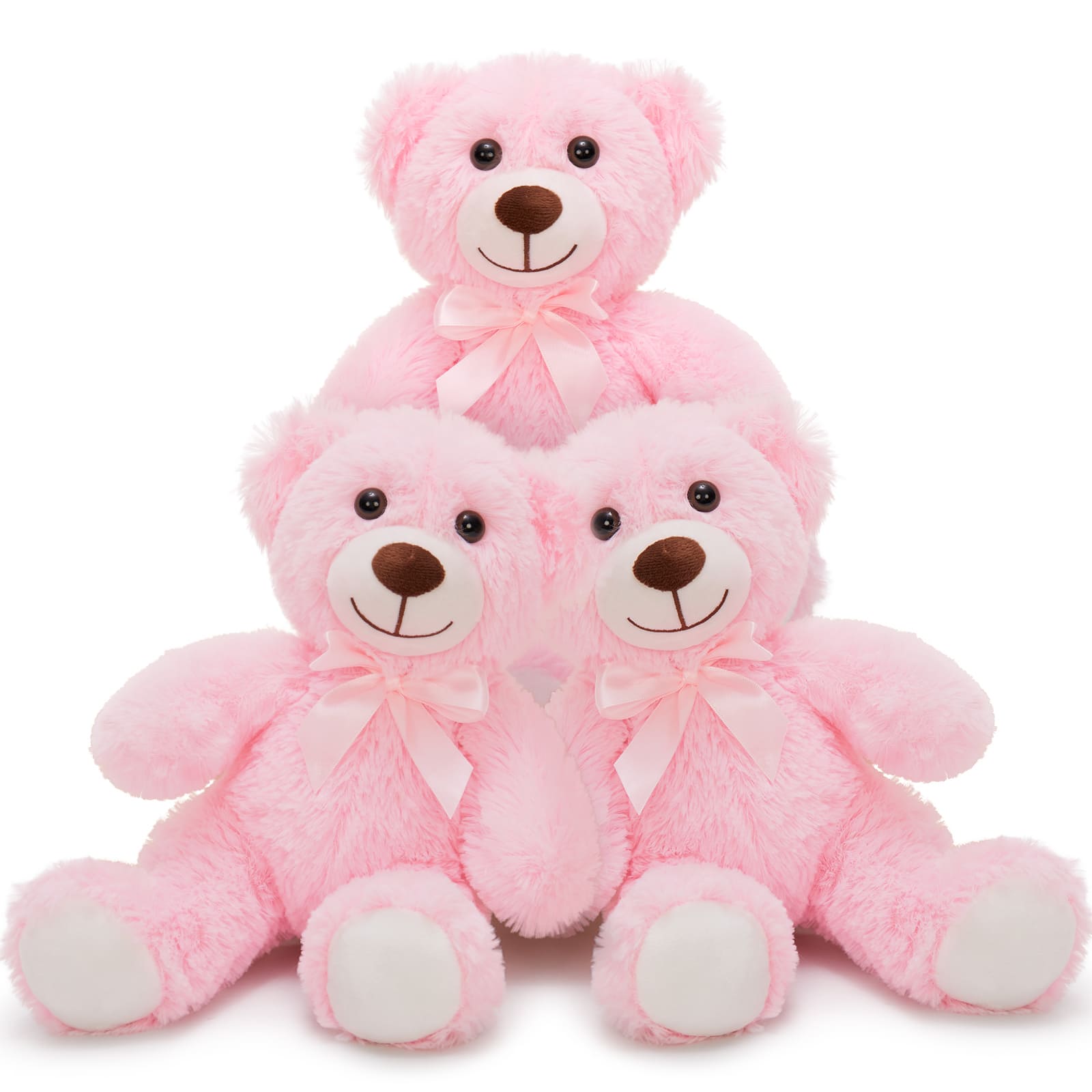 3-Piece Teddy Bears, Pink, 13.8 Inches