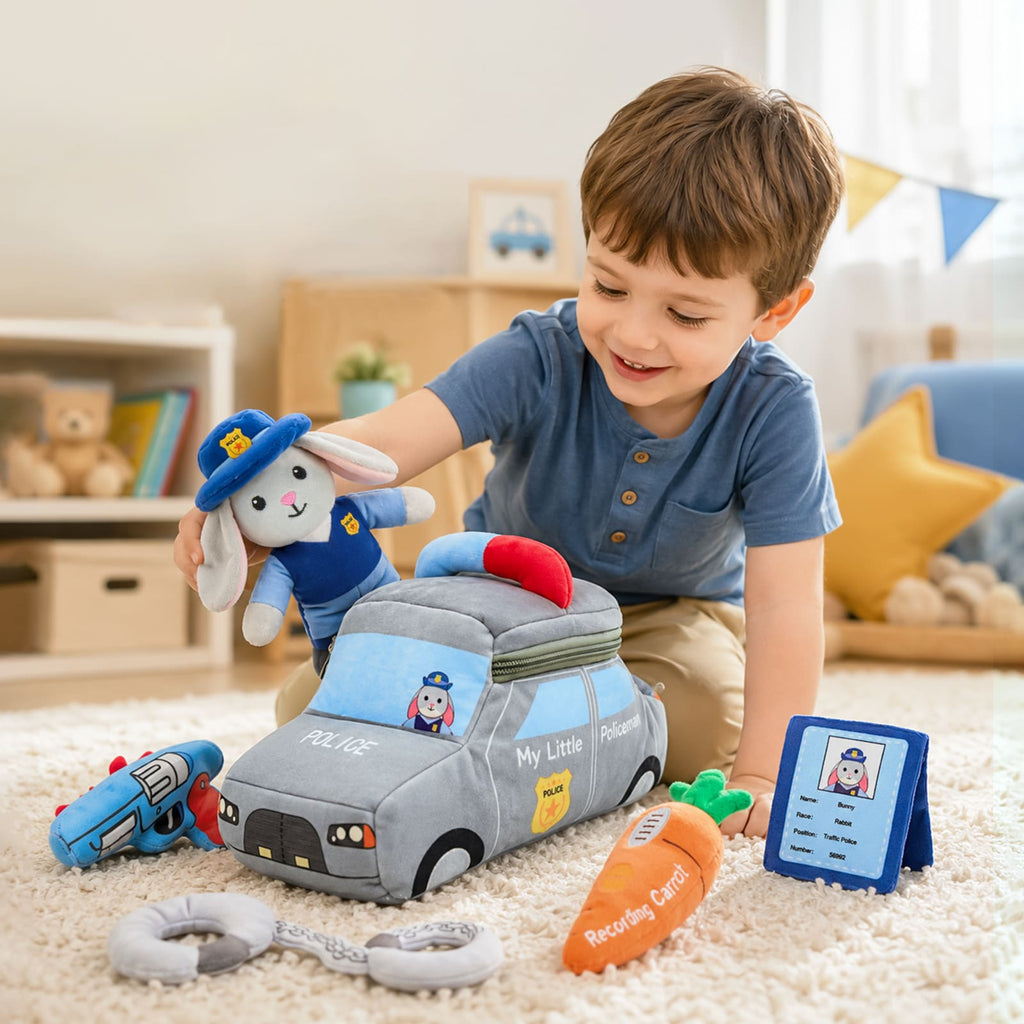 Plush Police Bunny Playset with Police Car Carrying Bag