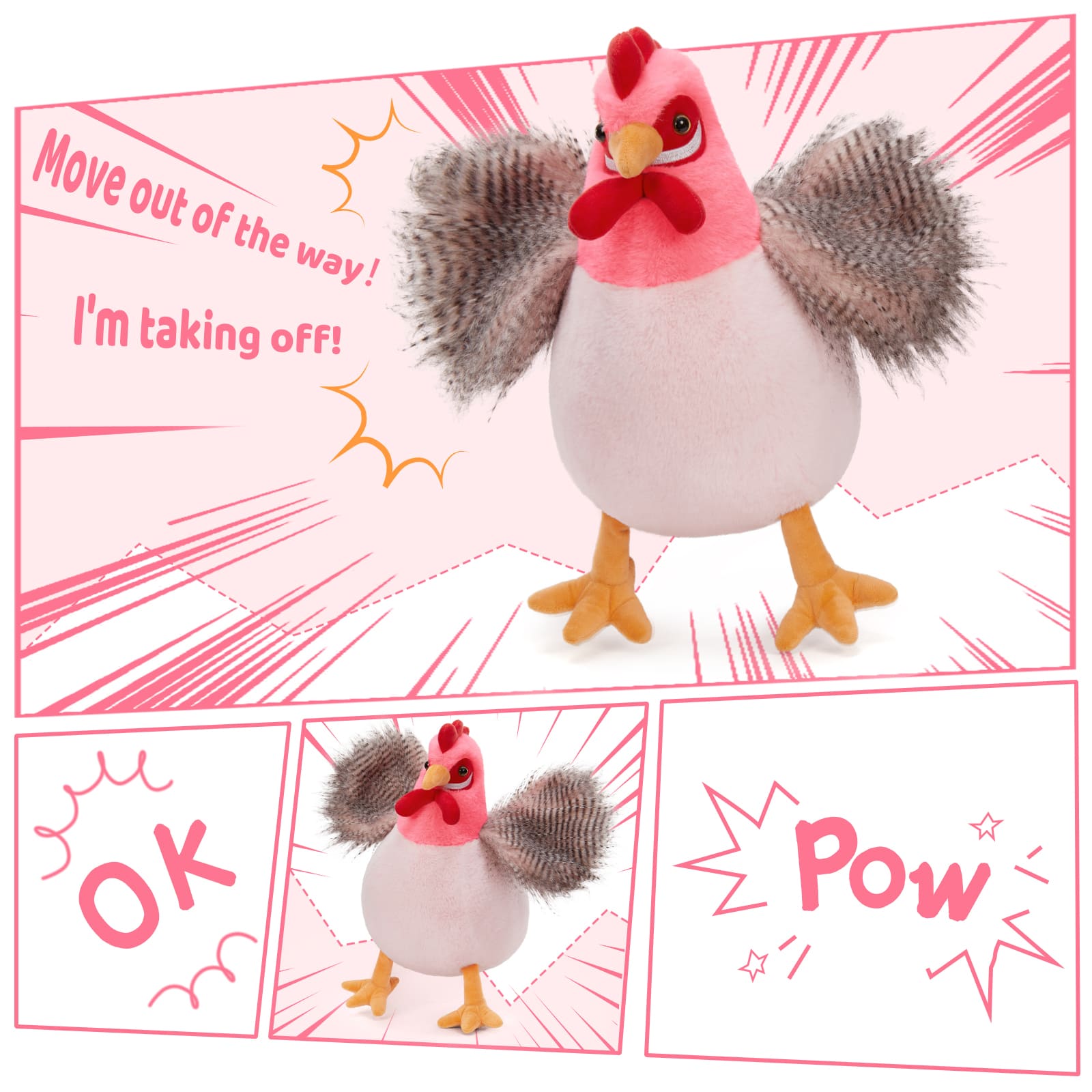 Lifelike Big Rooster Chicken, Three Mini Chicks, Three Chicken Eggs, and a Chicken Coop Plush Toy Set - Farm Chicken Stuffed Animals Set for Children - Stuffed Animals with Babies in the Belly - Stuffed Animal Babies with Their Mom - Realistic Chicken Plush Dolls for Kids Teens Adults