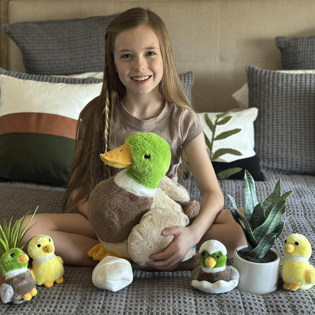 Realistic Mallard Duck Stuffed Animals - Lifelike Green Duck Plush Toys - 16 Inch Duck Plush Dolls - Stuffed Animal Babies with Their Moms - Cute Christmas/Birthday Gift For Children