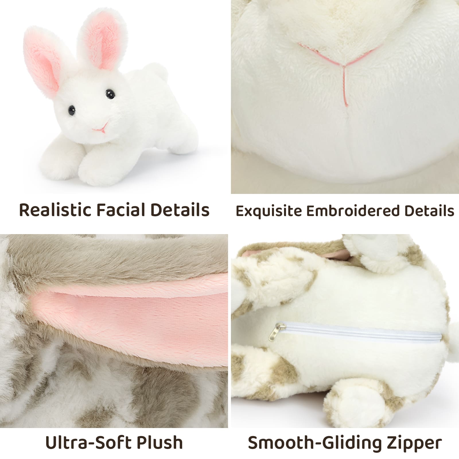 Realistic Bunny Stuffed Animals with Babies Inside, 17.7 Inches