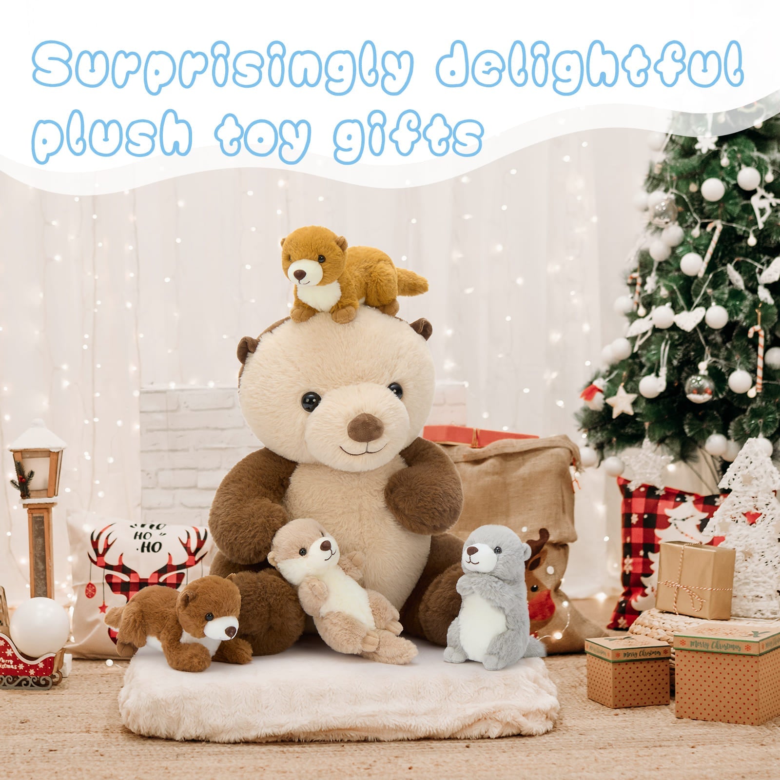 MorisMos 5 Pcs Otter Stuffed Animal - 14.5" Mommy Sea Otter Plush with Babies Inside, Soft Cute Stuffed Otter Plushies Toy for Kids Boys Girls, Ideal Gift for Christmas Birthday Holidays
