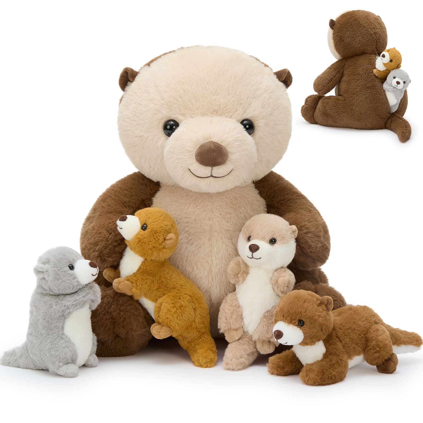 MorisMos 5 Pcs Otter Stuffed Animal - 14.5" Mommy Sea Otter Plush with Babies Inside, Soft Cute Stuffed Otter Plushies Toy for Kids Boys Girls, Ideal Gift for Christmas Birthday Holidays