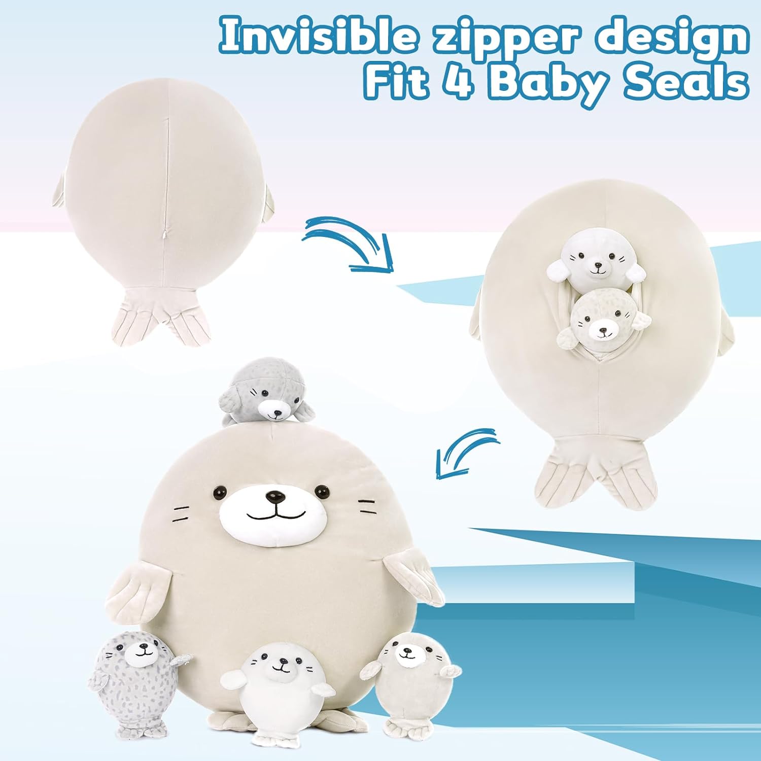 Seal Stuffed Toy Set, Grey, 18.8 Inches - MorisMos Stuffed Animals
