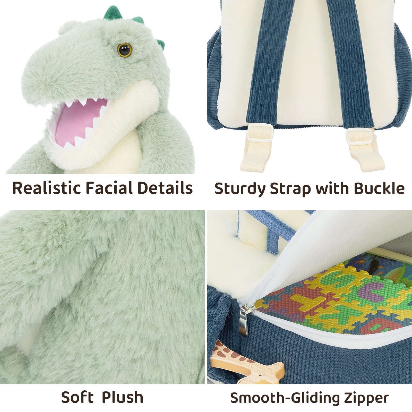 Dinosaur Toddler Backpack Plush Bag with Detachable Toys