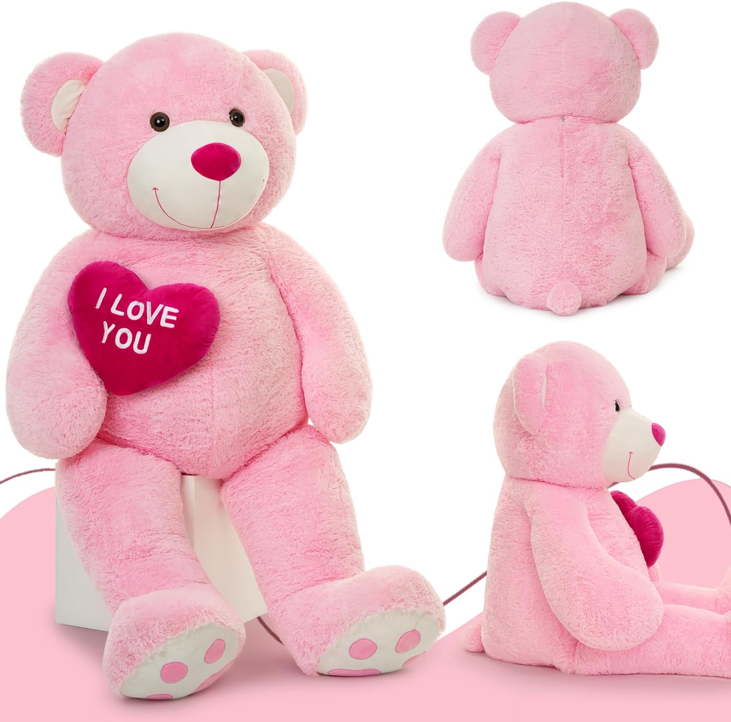Life Size Teddy Bear Stuffed Animals - 5 Foot/6 Foot Fluffy Teddy Bear Plush Toys - Giant Pink Teddy Bear Plush Dolls - Valentine's Day Teddy Bear&Vday Gift for Girlfriend Boyfriend - Teddy Bear Theme Baby Shower - Christmas/Birthday Gift for Her/Him - Pink Teddy Bear Plush Pillow