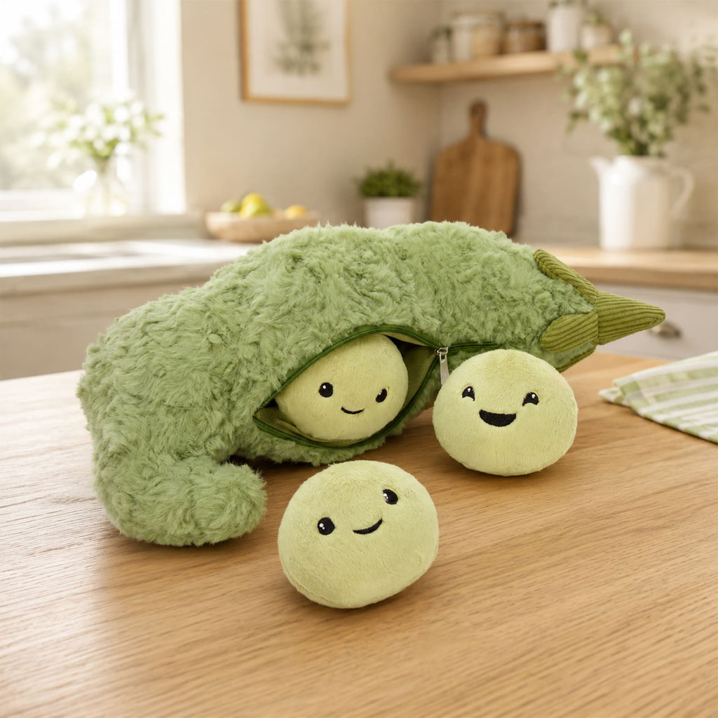 15.7 Inch Lifelike Pea Pod Plush Toy with 3 Removable Beans