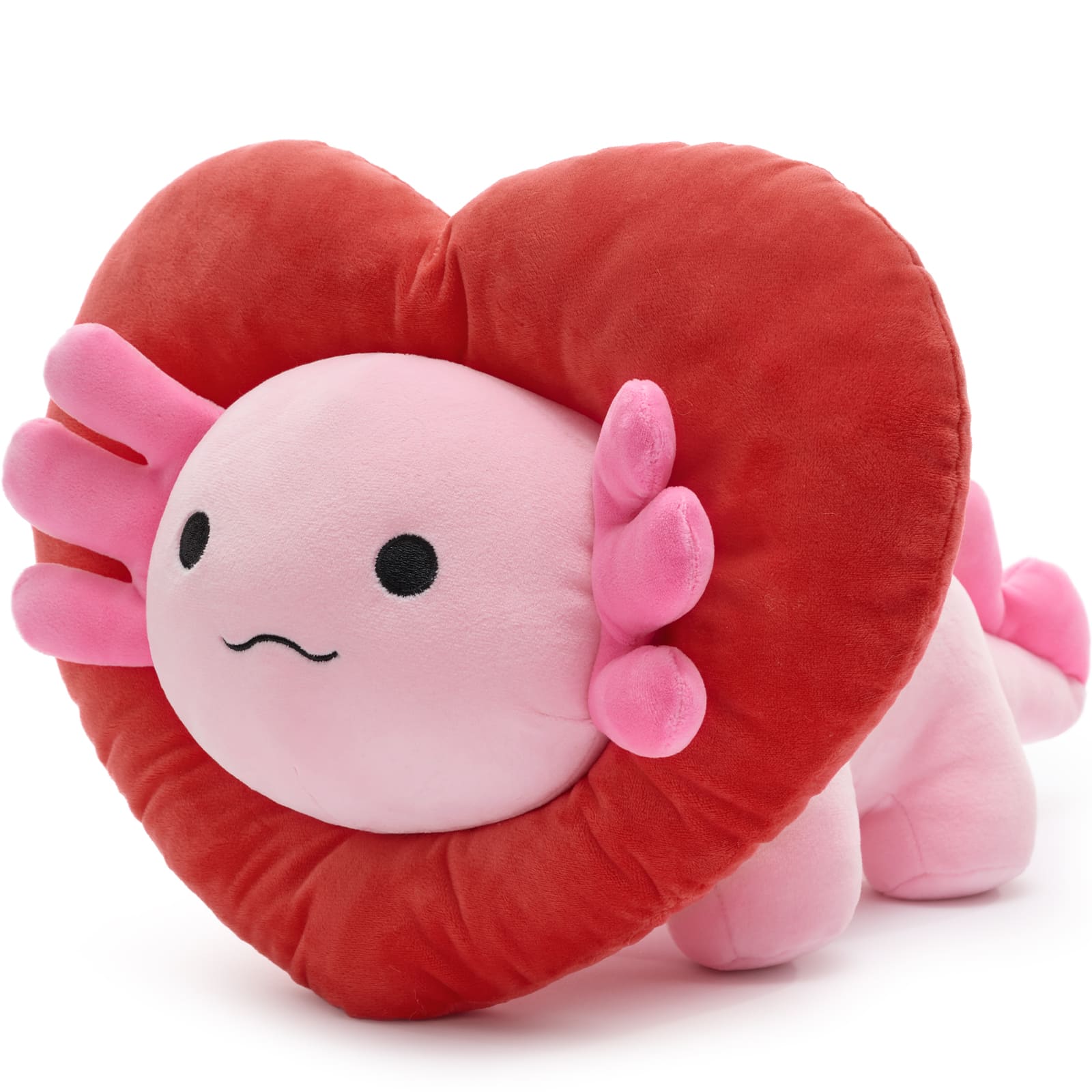 Valentine's Axolotl Plush with Heart-Shaped Hood, Squishy and Soft Salamander Stuffed Animal Throw Pillow,16"