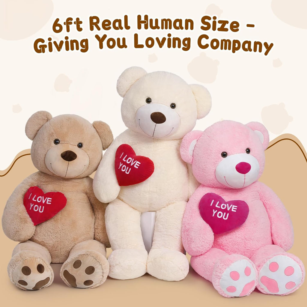 Life Size Teddy Bear Stuffed Animals - 5 Foot/6 Foot Fluffy Teddy Bear Plush Toys - Giant Pink Teddy Bear Plush Dolls - Valentine's Day Teddy Bear&Vday Gift for Girlfriend Boyfriend - Teddy Bear Theme Baby Shower - Christmas/Birthday Gift for Her/Him - Pink Teddy Bear Plush Pillow