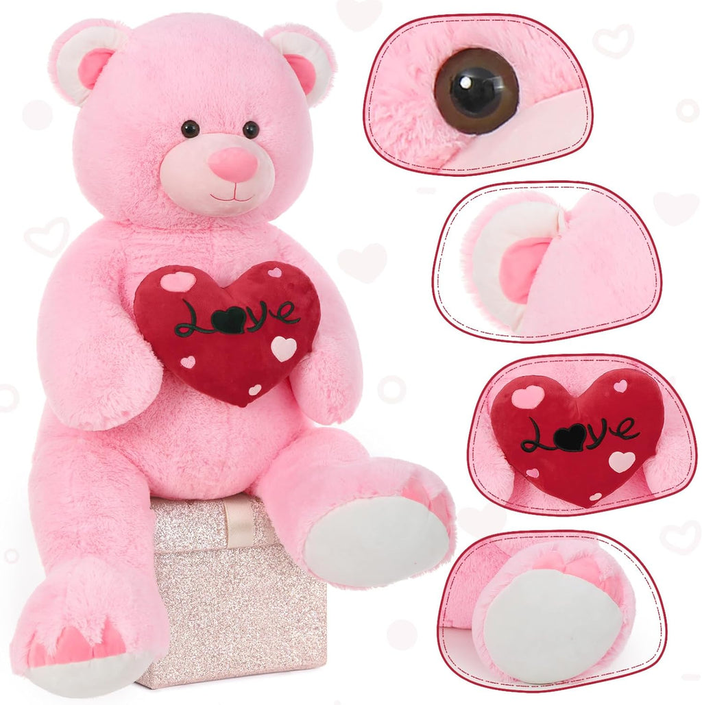 Valentine's Day Teddy Bear Stuffed Animals - 51 Inches Teddy Bear Plush Toys with ' Love ' Heart - Valentine's Day Gift for Girlfriend/Boyfriend - Fluffly Cuddly Plushy Fluffy Toy - Cute Teddy Bear Plush Pillows for Kids - Christmas/Birthday Gift for Children/Teens/Adults - Romantic Anniversary Gift for Wife/Husband - Free Shipping