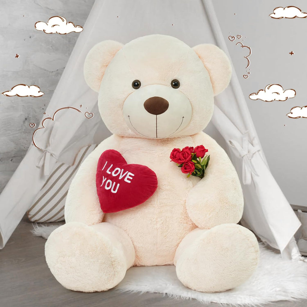 Life Size Teddy Bear Stuffed Animals - 5 Foot/6 Foot Fluffy Teddy Bear Plush Toys - Giant Beige Teddy Bear Plush Dolls - Valentine's Day Teddy Bear&Vday Gift for Girlfriend Boyfriend - Teddy Bear Theme Baby Shower - Christmas/Birthday Gift for Her/Him