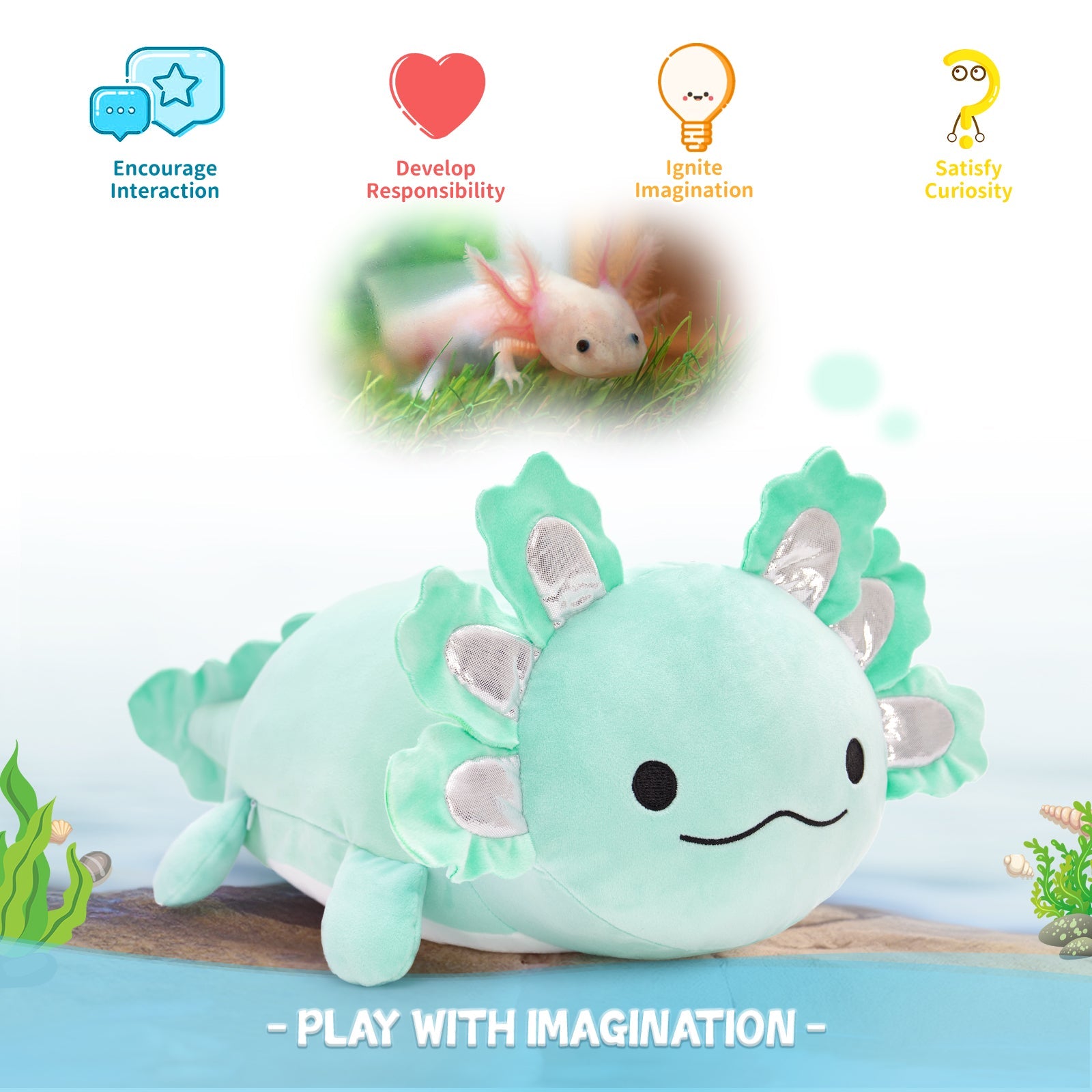 Axolotl Plush Toys - 4 Pcs Axolotl Stuffed Animals Bulk - Cute Salamander 24 Inches Plush Dolls - Stuffed Animal Salamander Babies with Their Mom - Axolotl Cushion Pillow Soft Toys - Gifts for Boys Girls